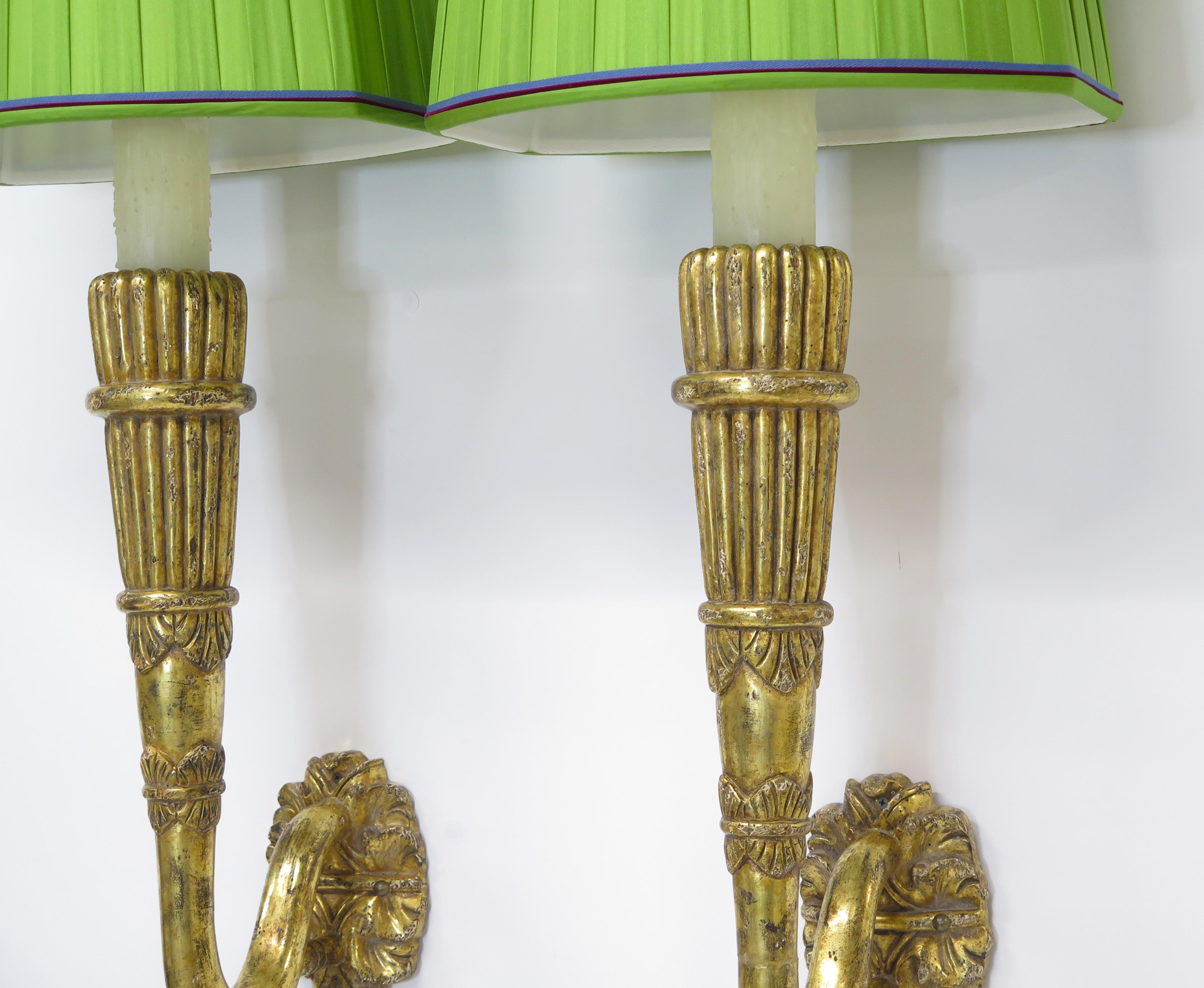 20th Century Pair of Art Deco Giltwood Sconces in the Form of Stylized Wall Torches For Sale