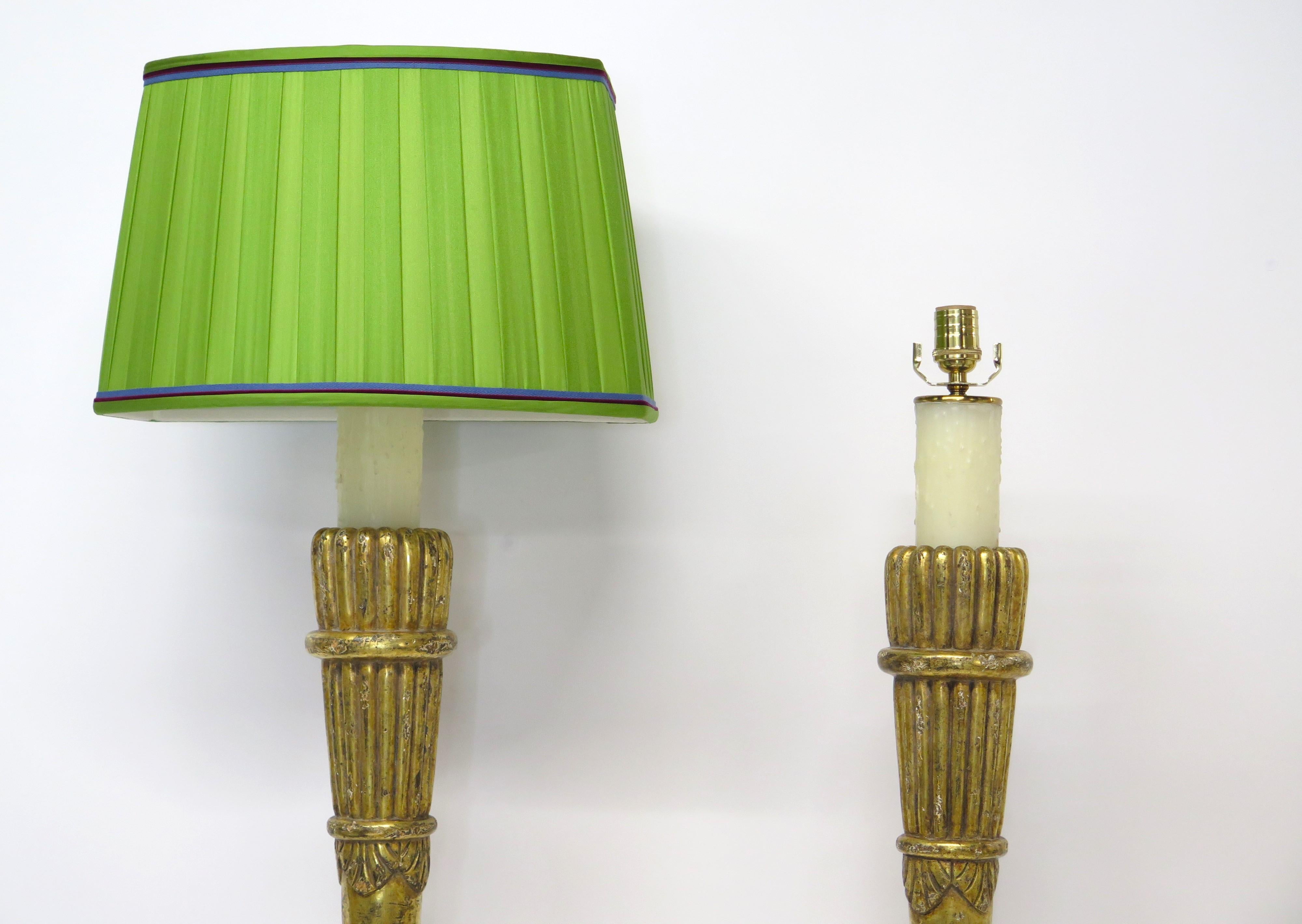 Pair of Art Deco Giltwood Sconces in the Form of Stylized Wall Torches For Sale 3