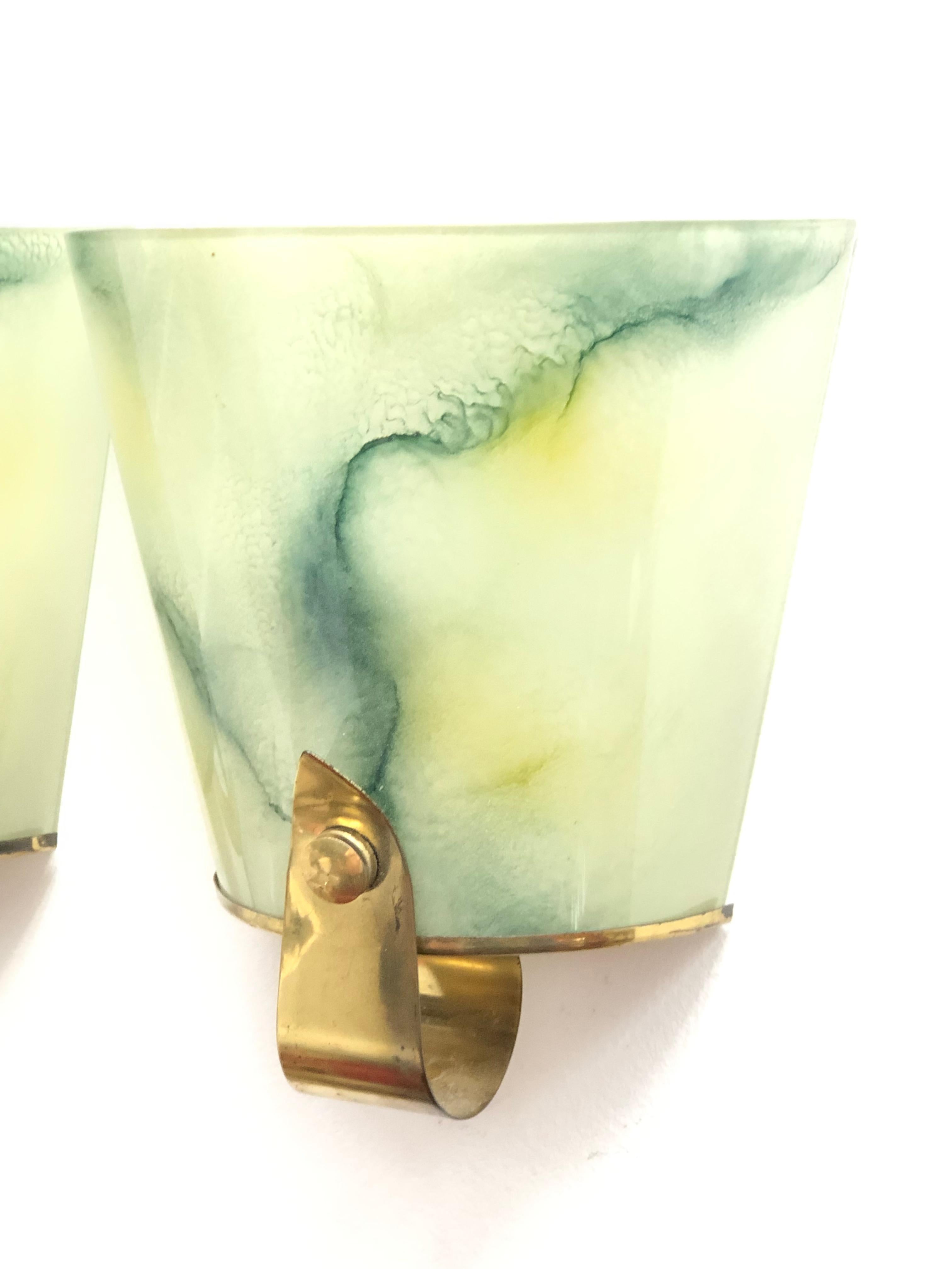 Mid-20th Century Pair of Art Deco Glass and Brass Sconces Vintage, German, 1930s