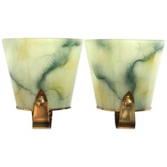 Pair of Art Deco Glass and Brass Sconces Vintage, German, 1930s
