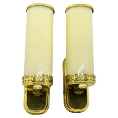 Pair of Art Deco Glass and Brass Skyscraper Sconces Vintage, German, 1930s