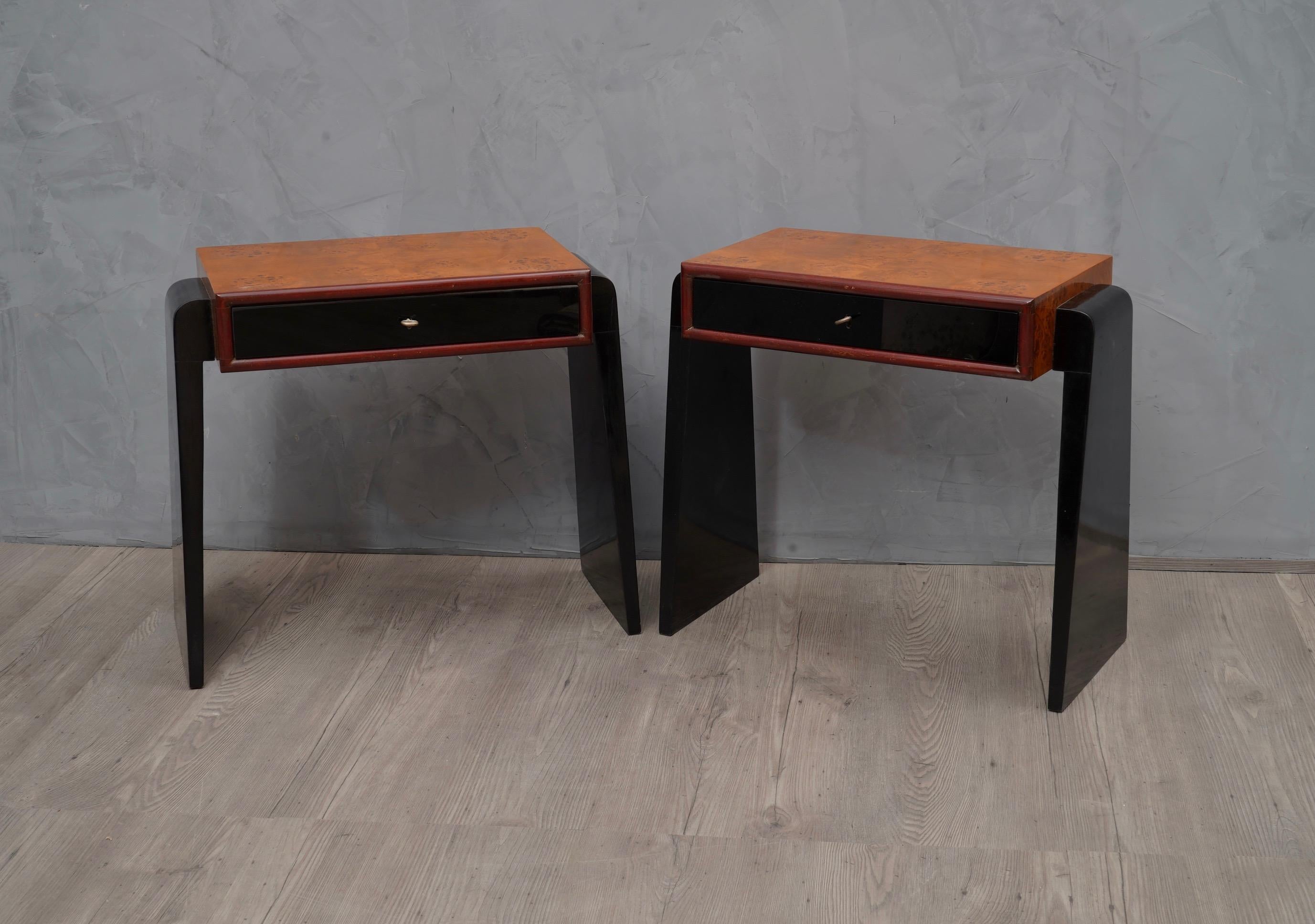 Pair of Art Deco Glass and Wood Austrian Nightstands, 1930 1