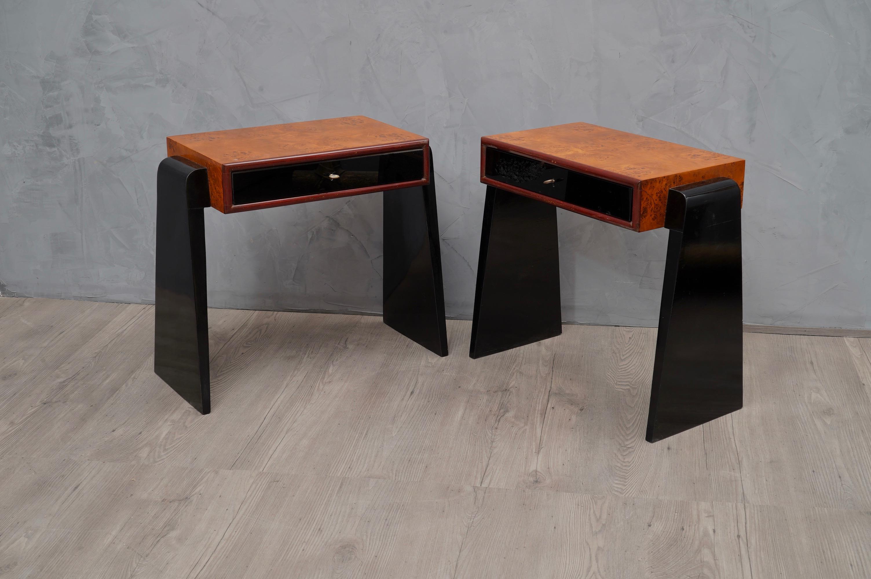 Pair of Art Deco Glass and Wood Austrian Nightstands, 1930 4