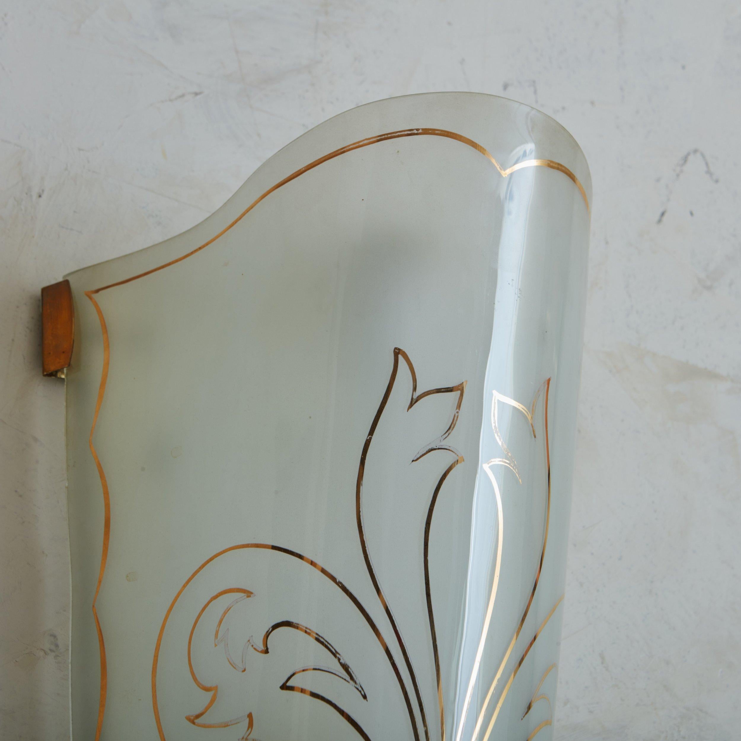 Pair of Art Deco Glass + Brass Sconces, France 1930s In Good Condition For Sale In Chicago, IL