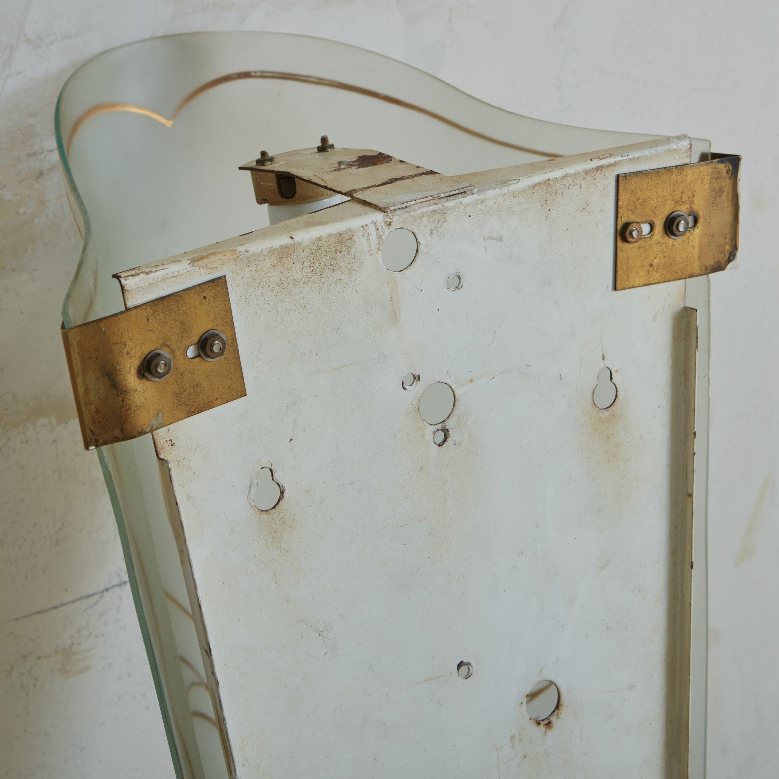Pair of Art Deco Glass + Brass Sconces, France 1930s For Sale 2