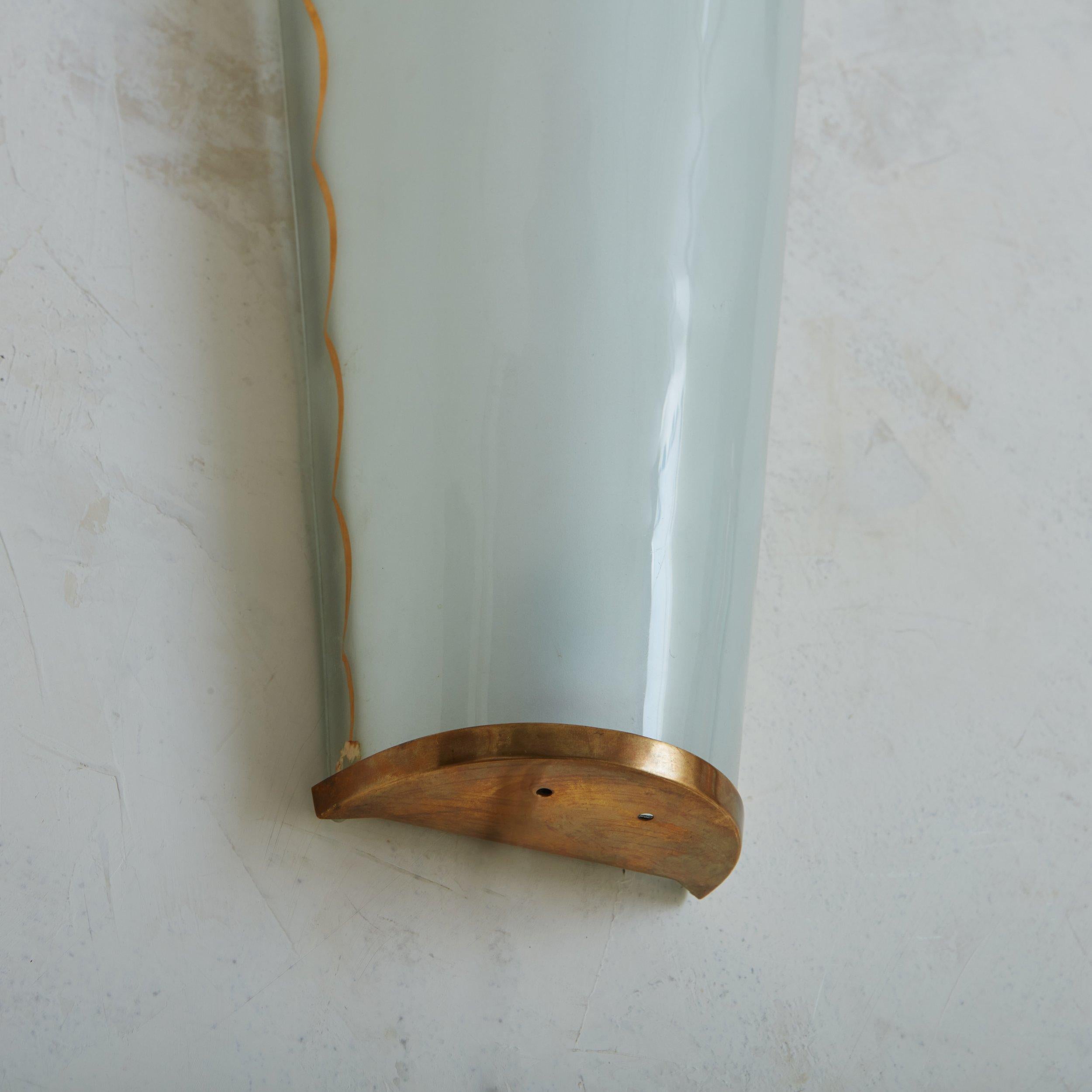 Pair of Art Deco Glass + Brass Sconces, France 1930s For Sale 3