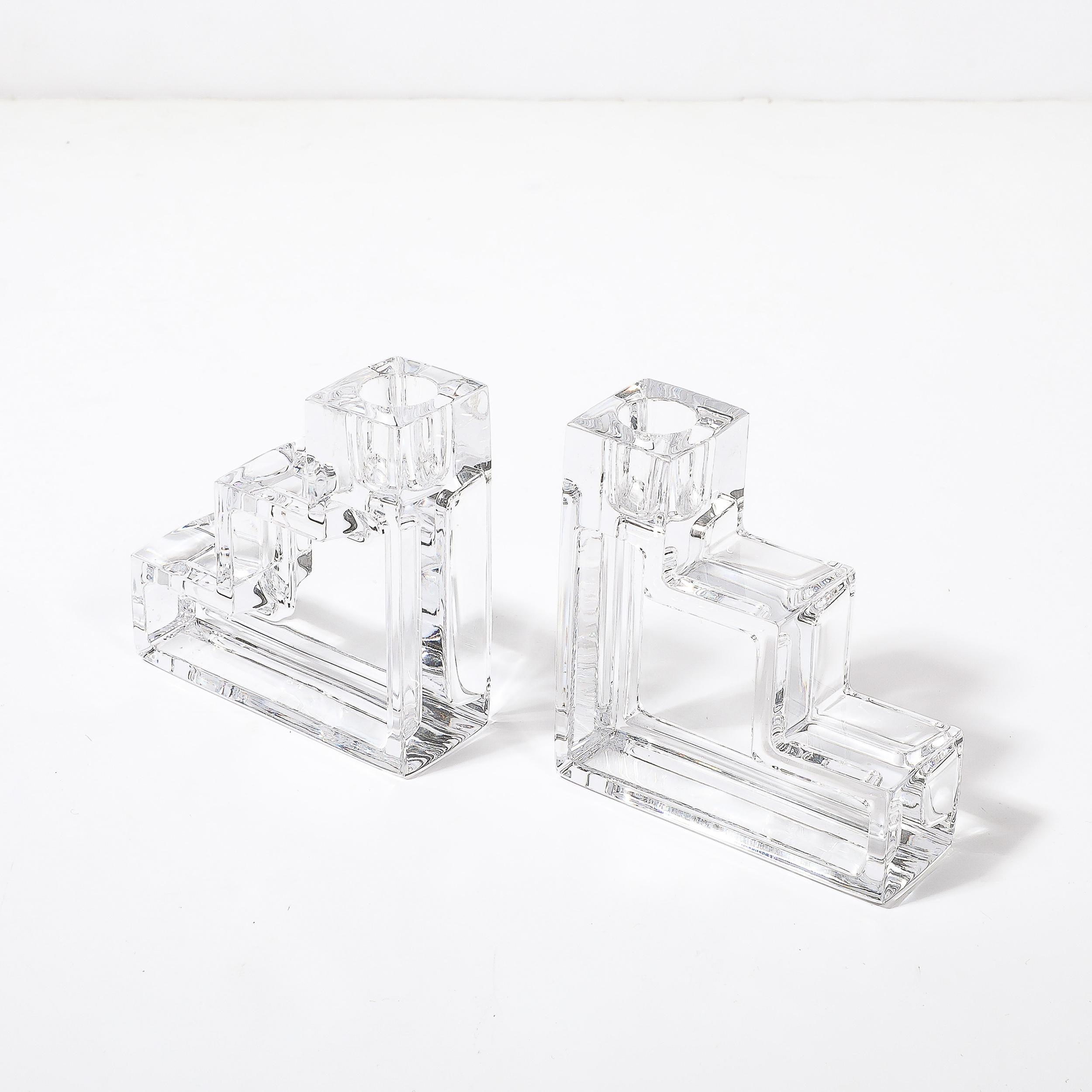 American Pair of Art Deco Glass Step Form Candlestick Holders by Wilber Orme for the MET For Sale