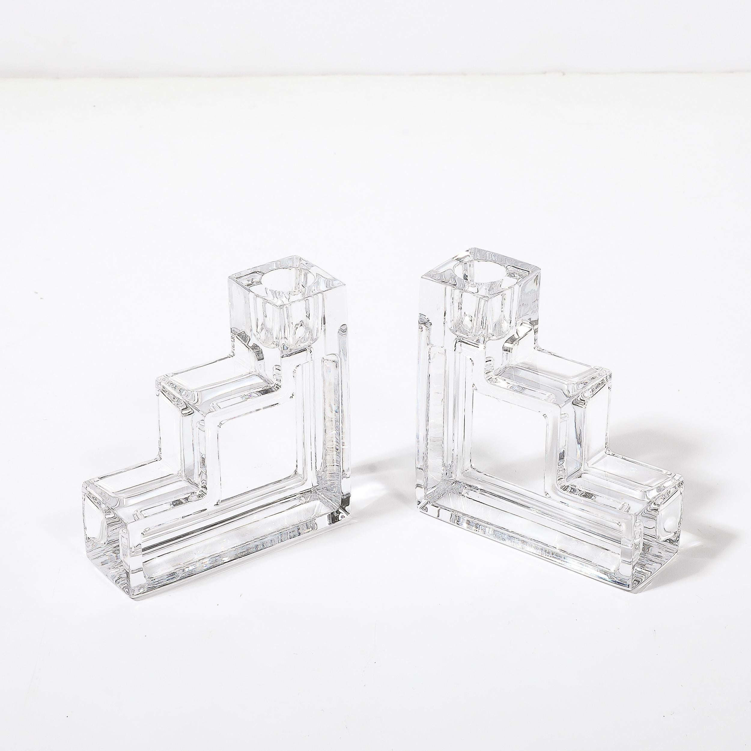 Pair of Art Deco Glass Step Form Candlestick Holders by Wilber Orme for the MET In Excellent Condition For Sale In New York, NY