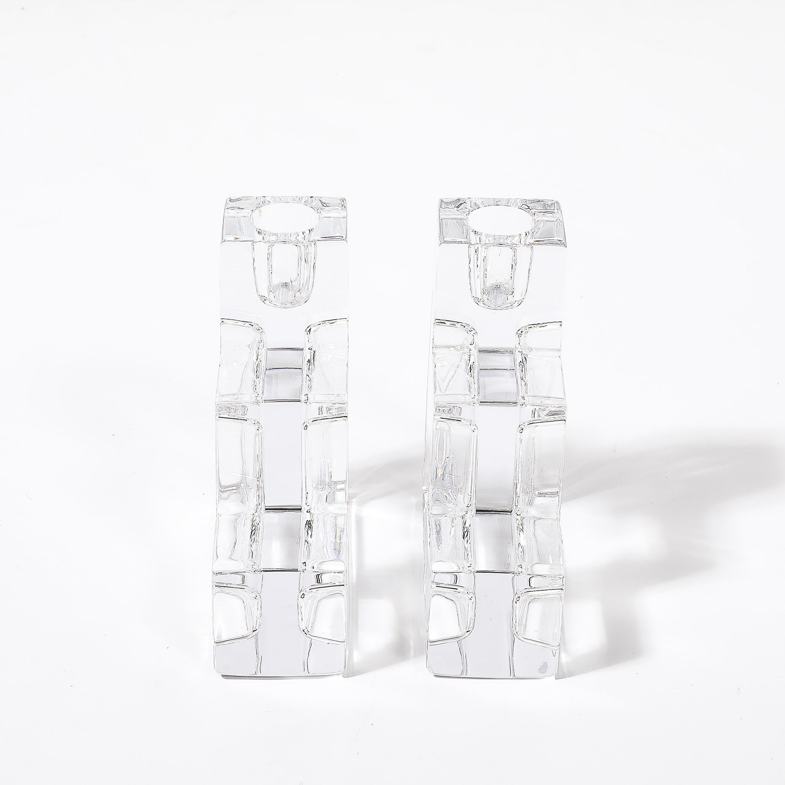Mid-20th Century Pair of Art Deco Glass Step Form Candlestick Holders by Wilber Orme for the MET For Sale