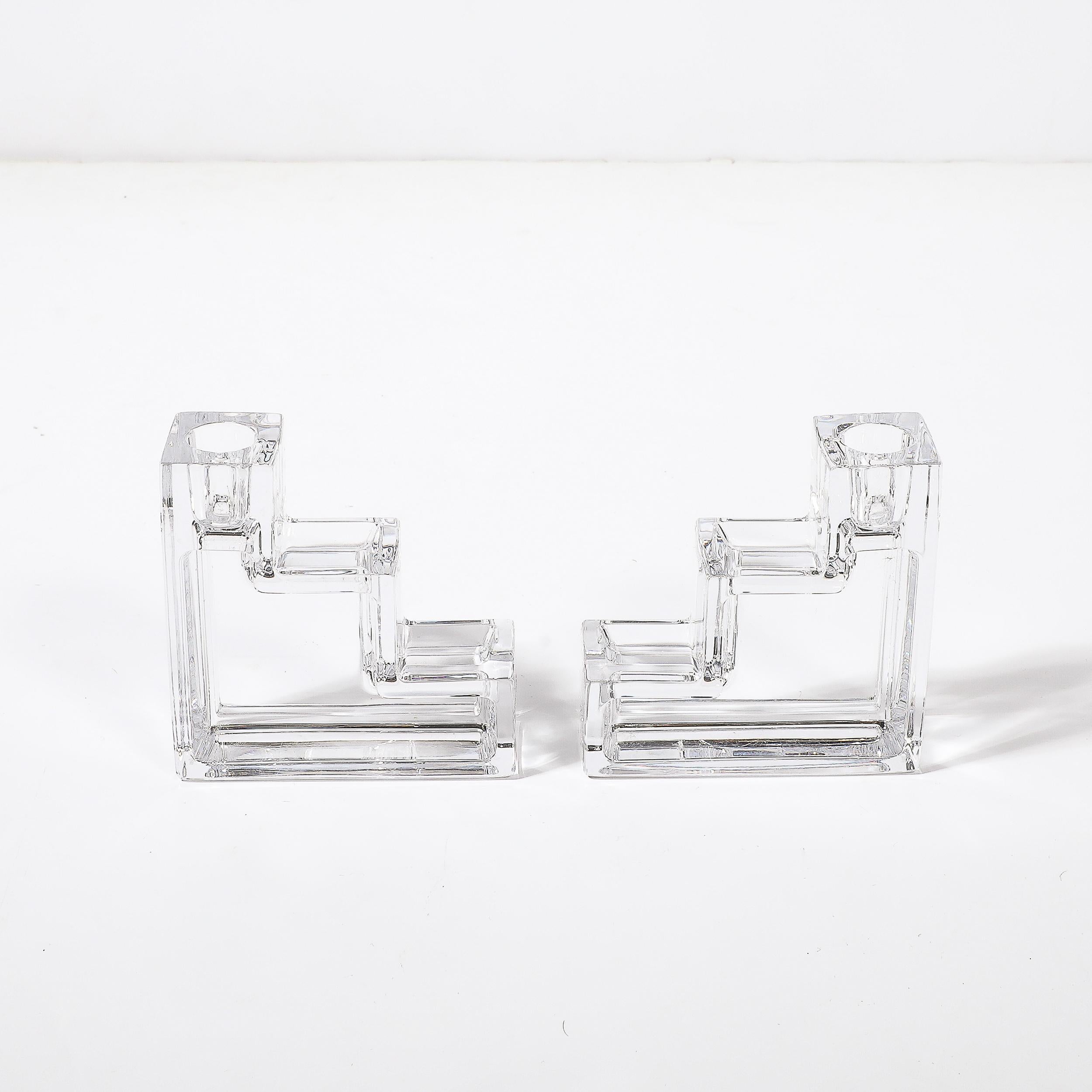 Pair of Art Deco Glass Step Form Candlestick Holders by Wilber Orme for the MET For Sale 1