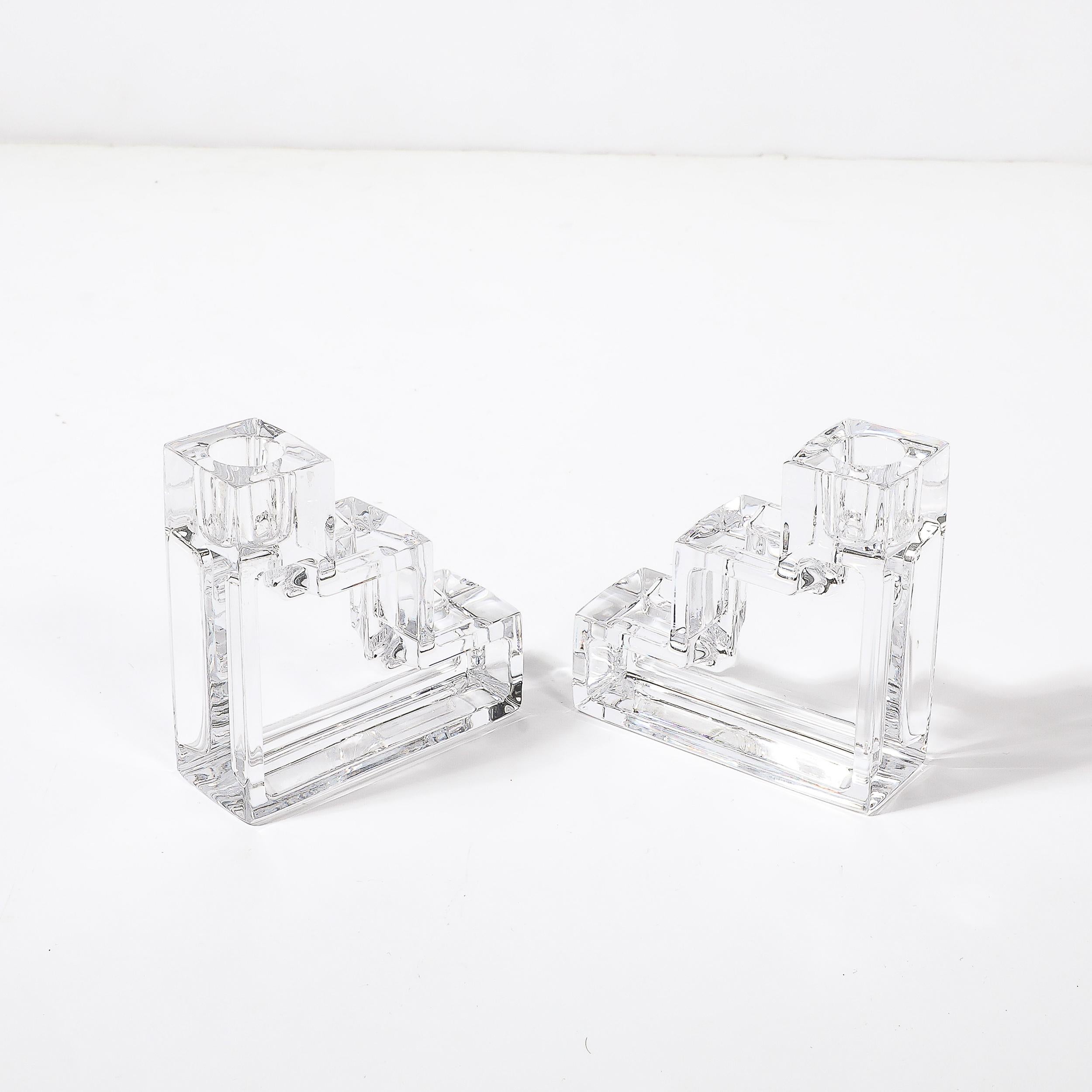 Pair of Art Deco Glass Step Form Candlestick Holders by Wilber Orme for the MET For Sale 2