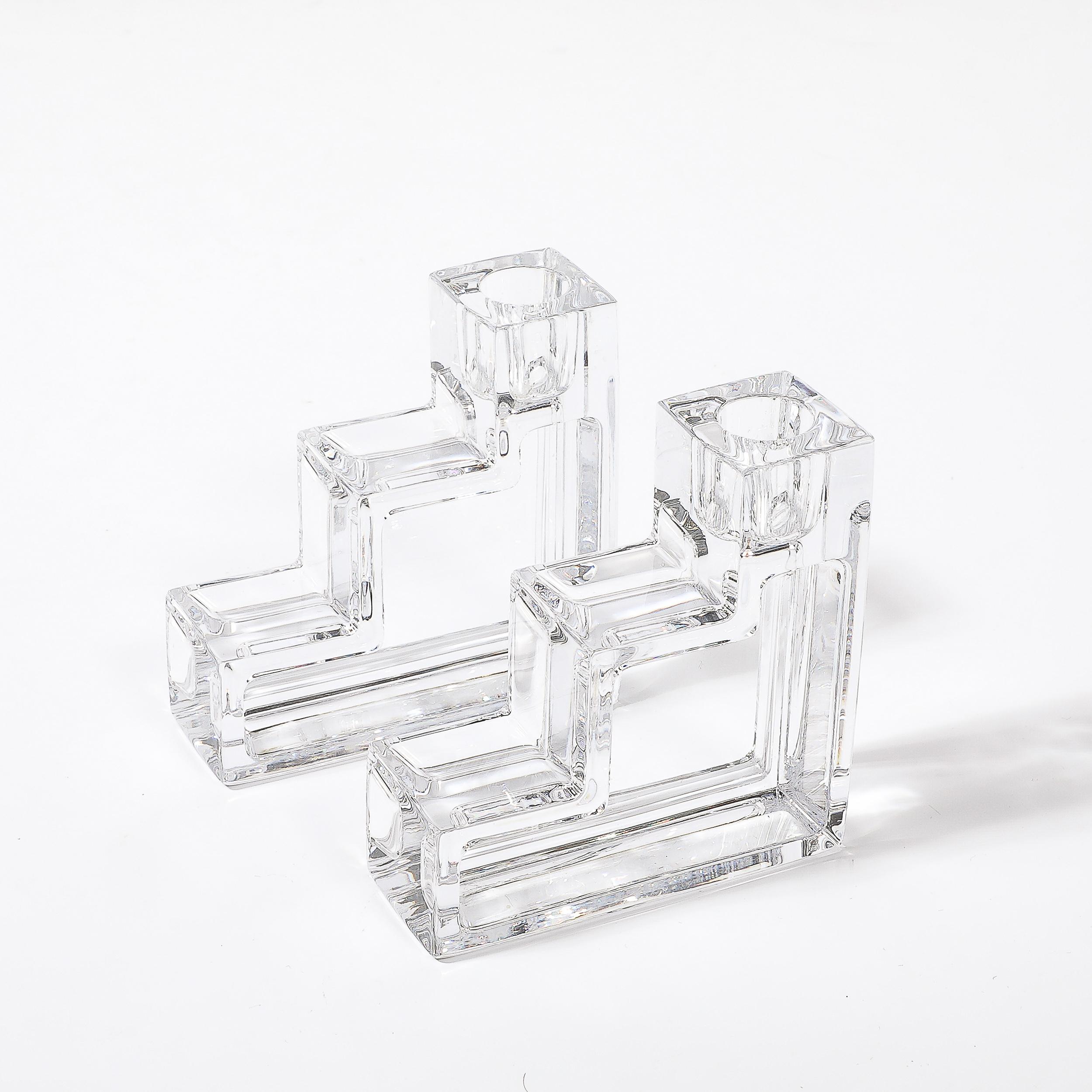 Pair of Art Deco Glass Step Form Candlestick Holders by Wilber Orme for the MET For Sale 3