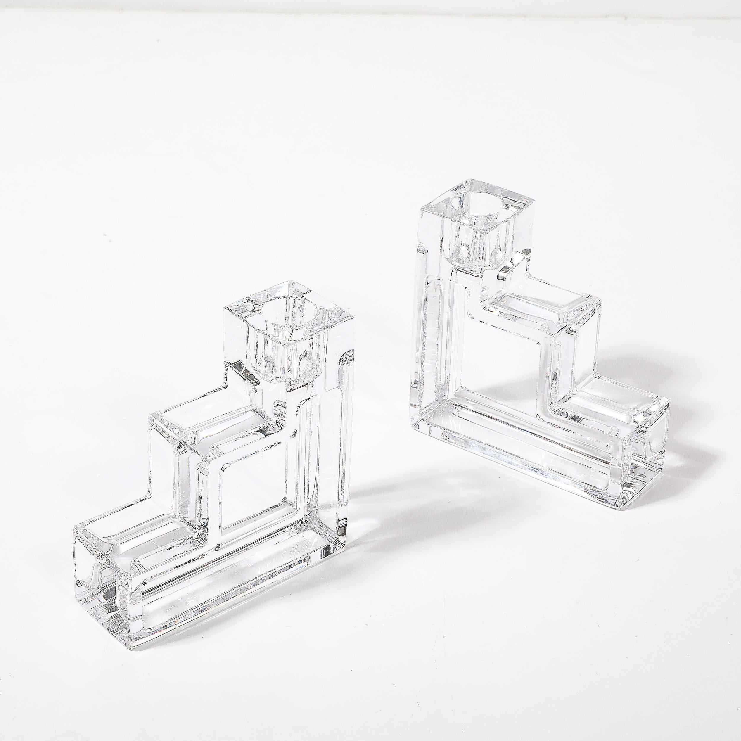 Pair of Art Deco Glass Step Form Candlestick Holders by Wilber Orme for the MET For Sale 4