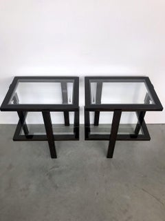 Pair of Art Deco Glass Top Side Tables