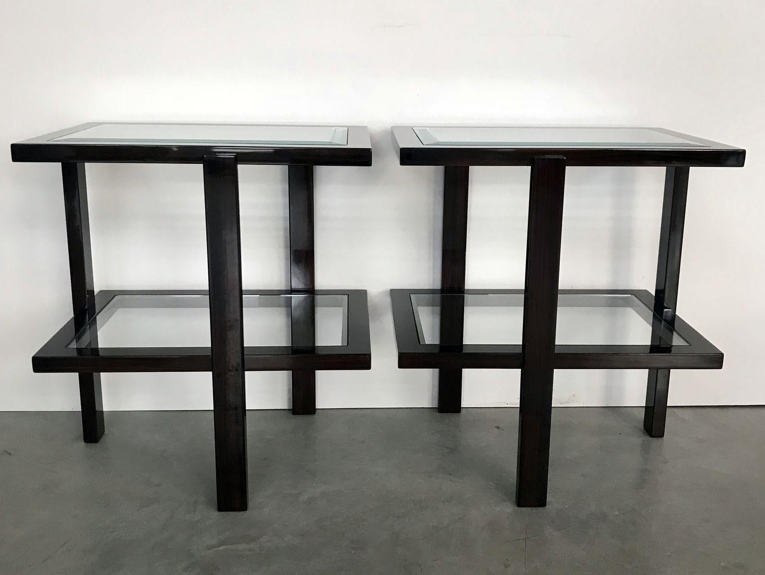 French Pair of Art Deco Glass Top Side Tables For Sale