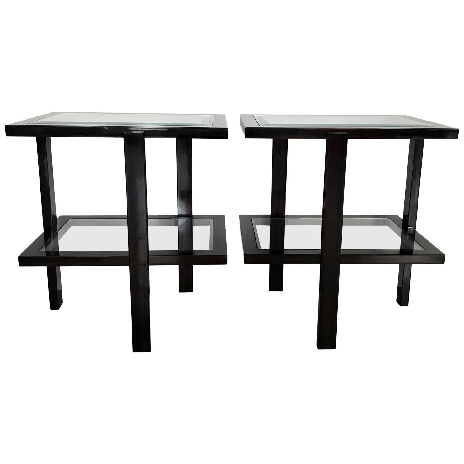 Pair of Art Deco Glass Top Side Tables im Angebot