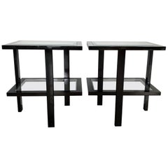 Pair of Art Deco Glass Top Side Tables
