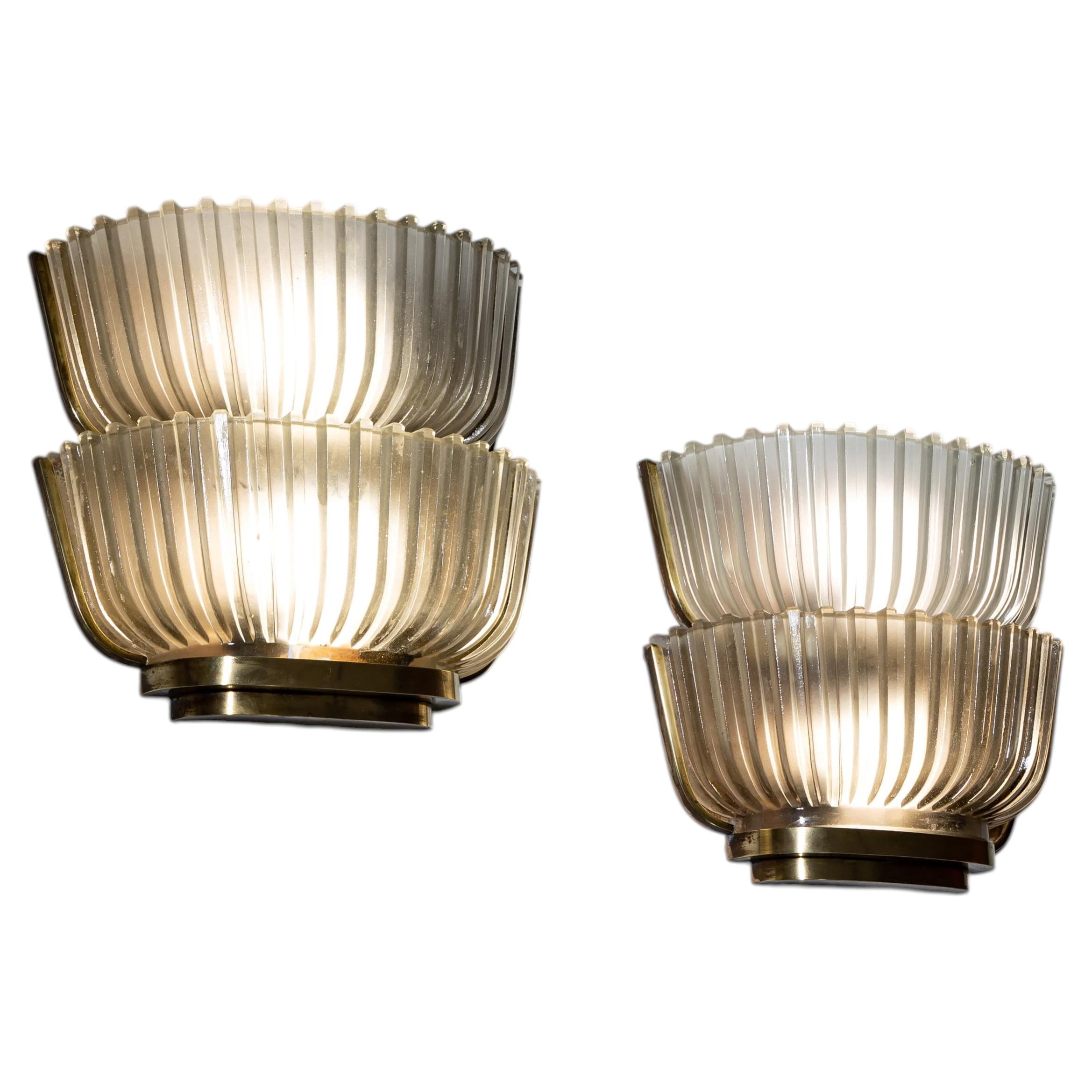 Pair of Art Deco Glass Wall Lights, attributed to Archimede Seguso, Italy, 1940s