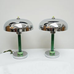 Pair of Art Deco Green Bakelite and Chromed Metal Table Lamps