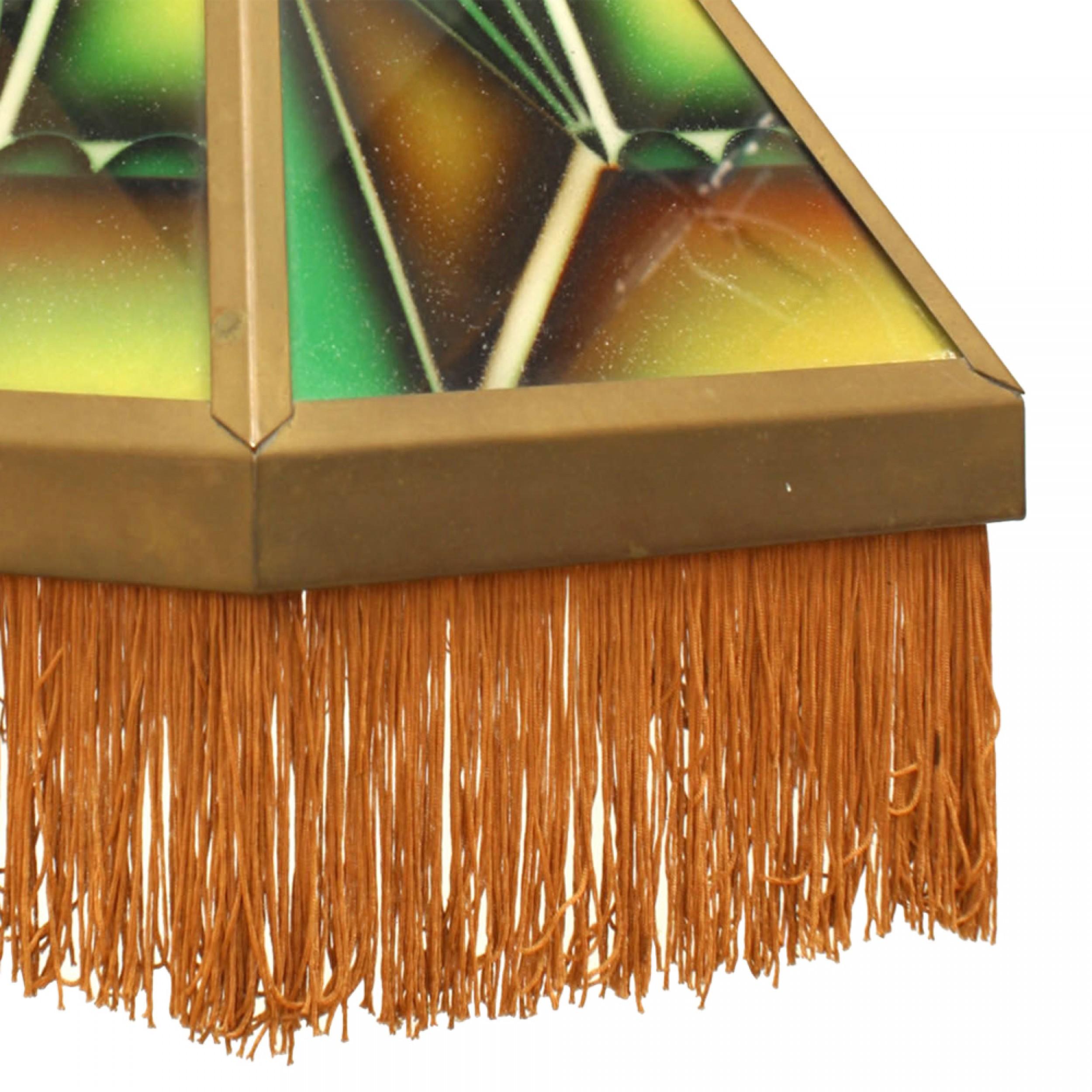 Hand-Crafted Pair of Art Deco Green Glass Fringed Lanterns For Sale