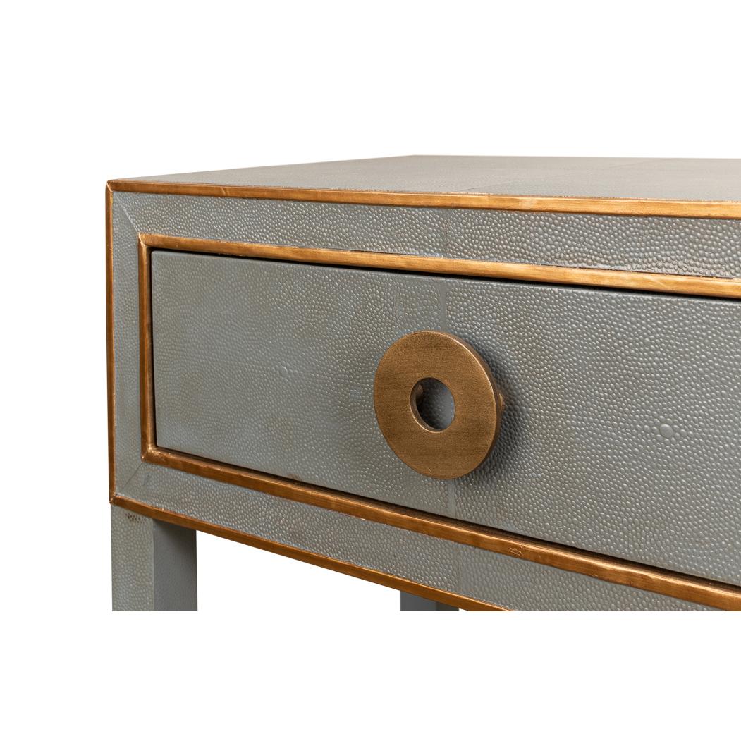 Cuir Pair of Art Deco Grey Nightstands en vente