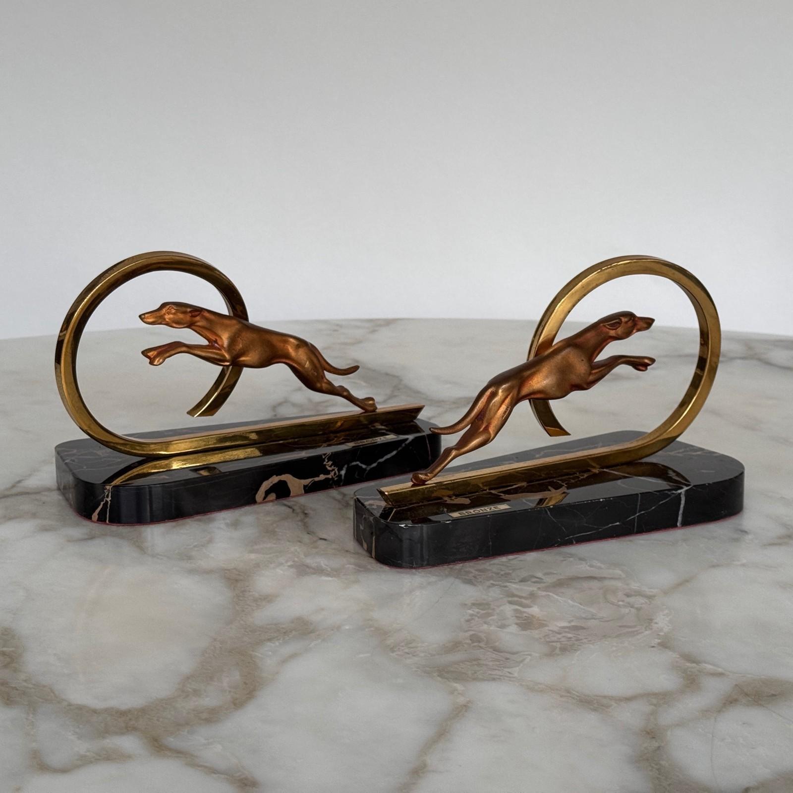 Pair of Art Deco Greyhound Bookends, 1930s Bronze For Sale at 1stDibs