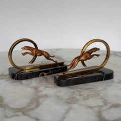 Pair of Art Deco Greyhound Bookends, 1930s Bronze