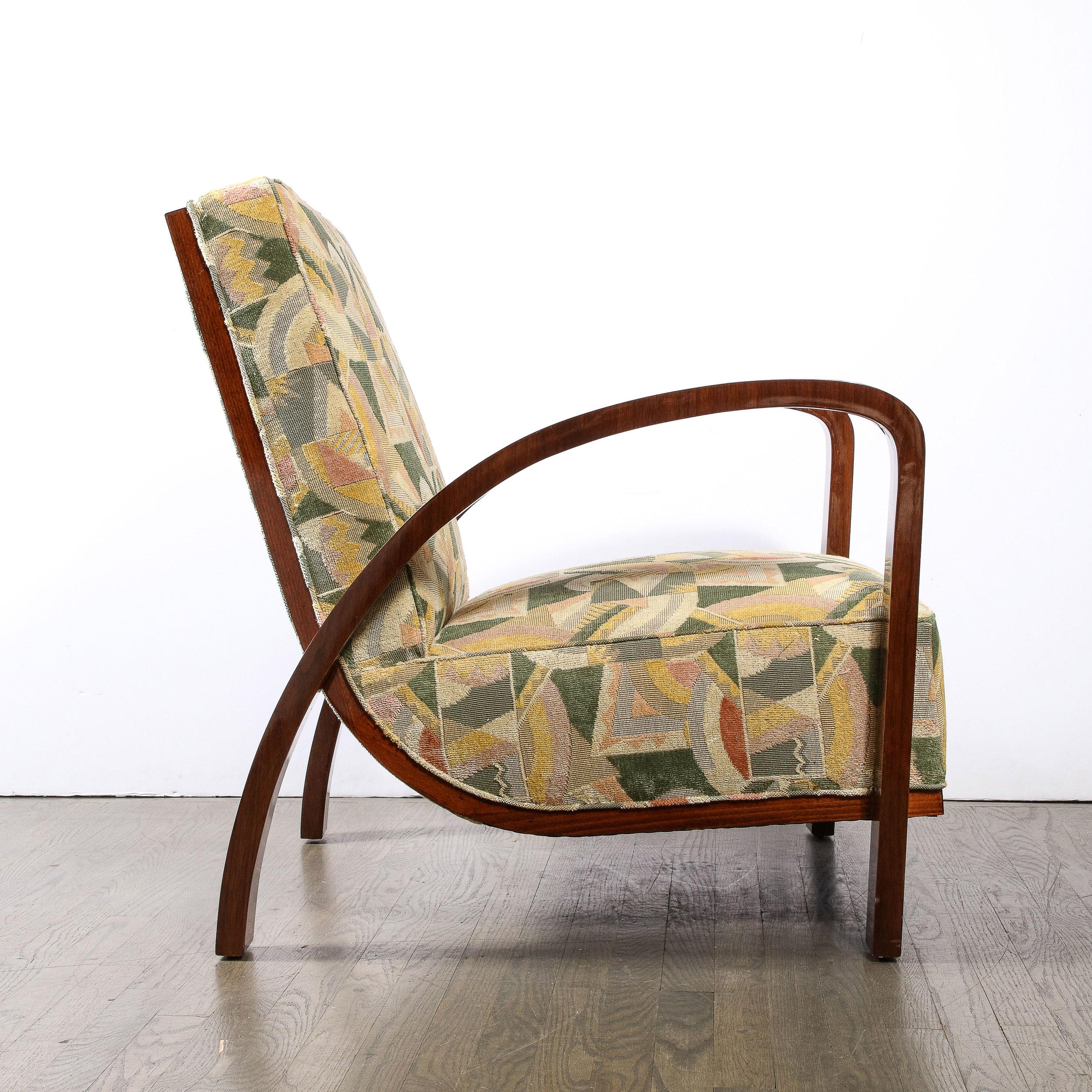 Pair of Art Deco Halabala Arm Chairs in Walnut & Rare Clarence House Fabric For Sale 6