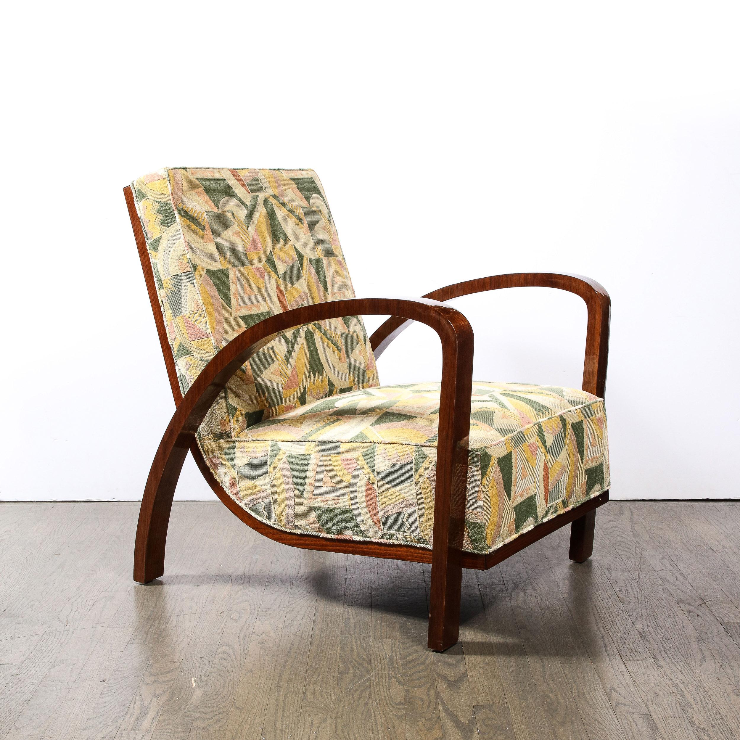 Pair of Art Deco Halabala Arm Chairs in Walnut & Rare Clarence House Fabric For Sale 7