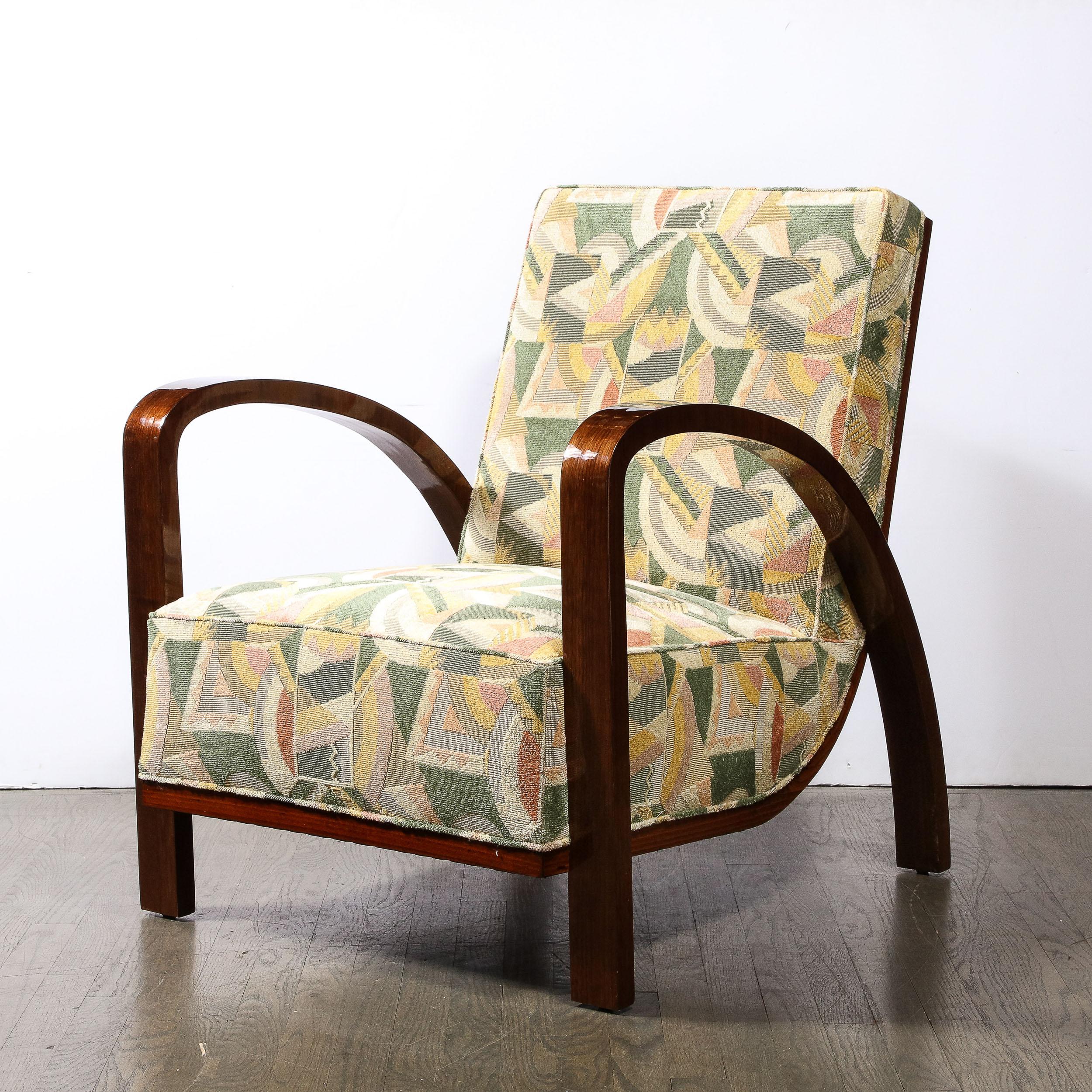 Pair of Art Deco Halabala Arm Chairs in Walnut & Rare Clarence House Fabric In Excellent Condition For Sale In New York, NY