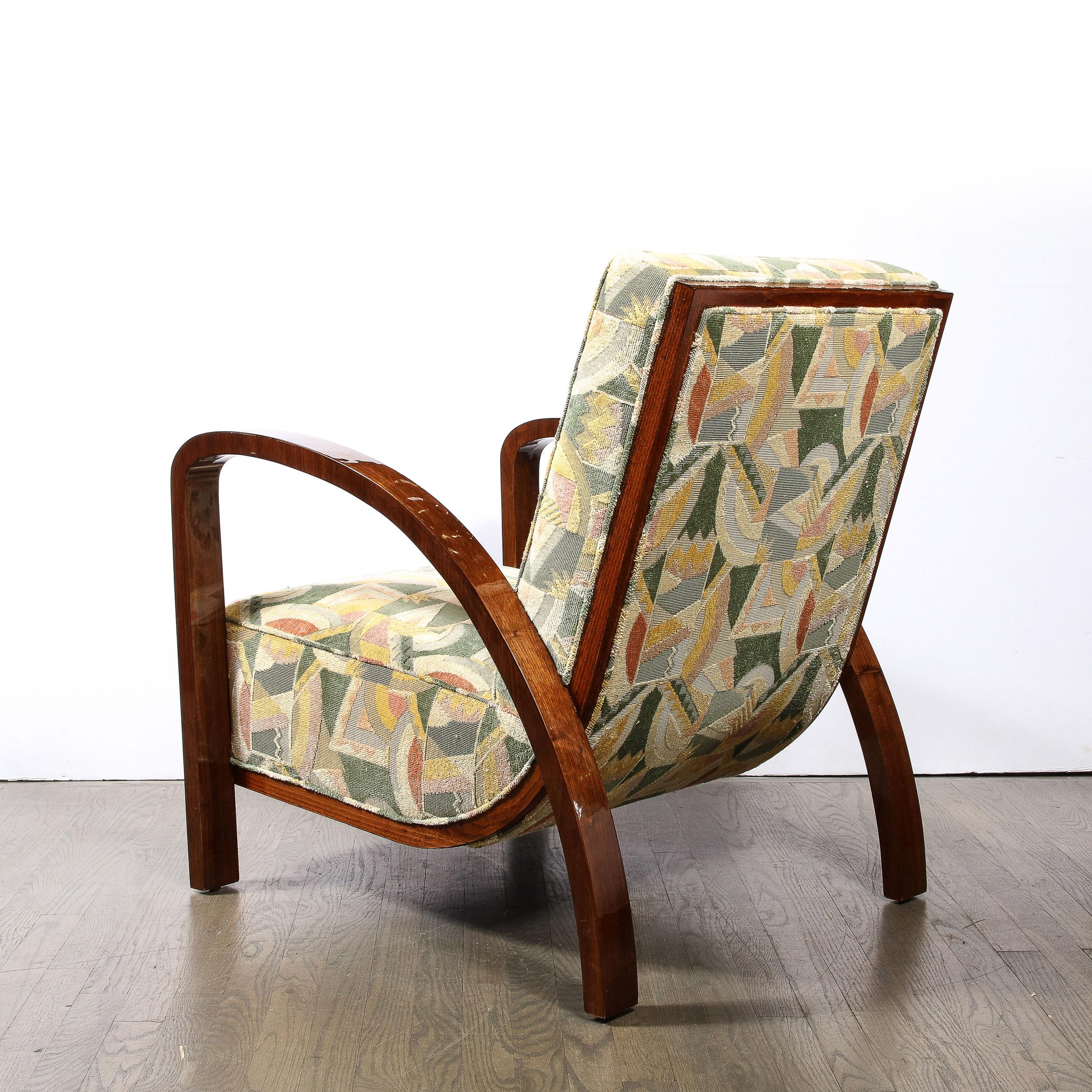 Pair of Art Deco Halabala Arm Chairs in Walnut & Rare Clarence House Fabric For Sale 2