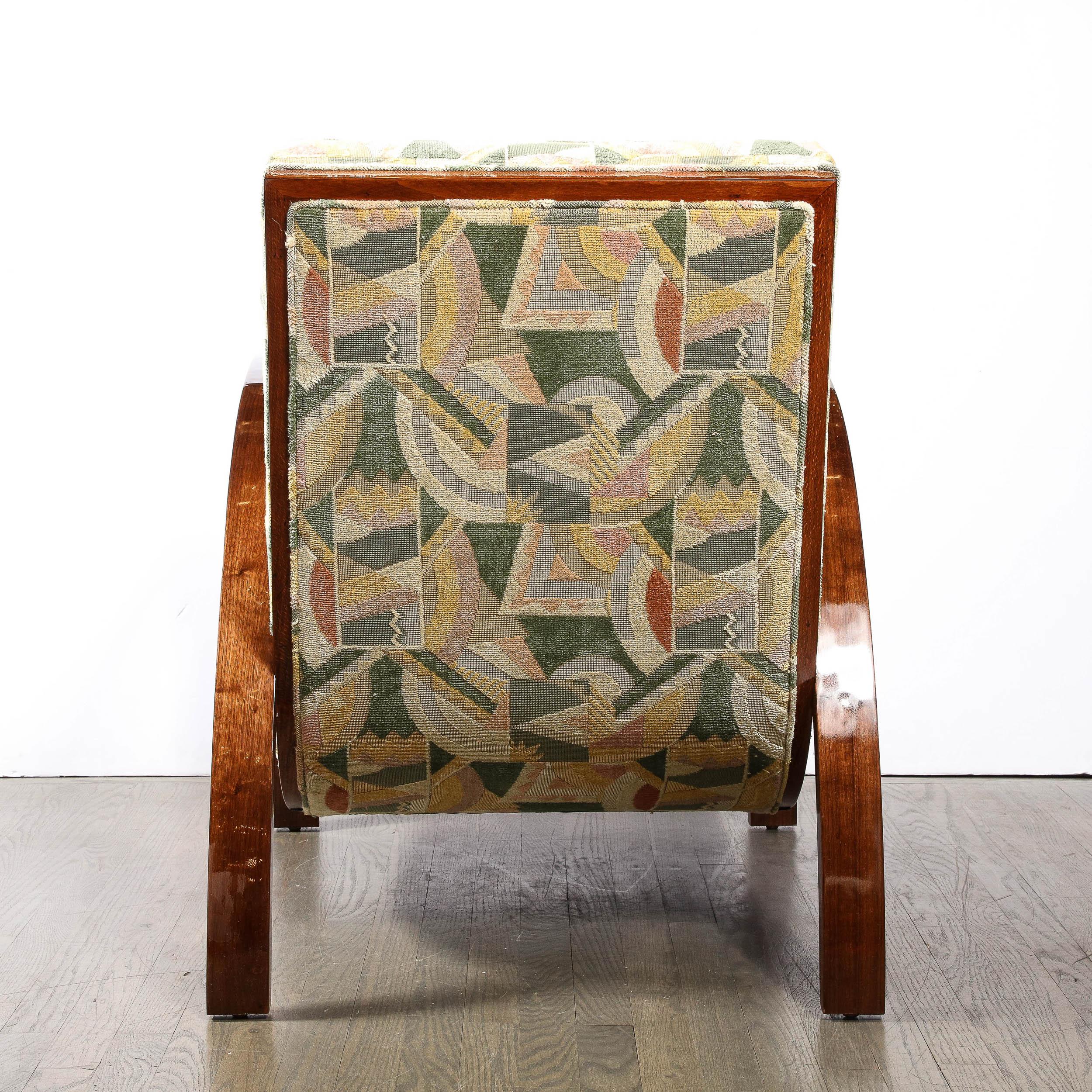 Pair of Art Deco Halabala Arm Chairs in Walnut & Rare Clarence House Fabric For Sale 3