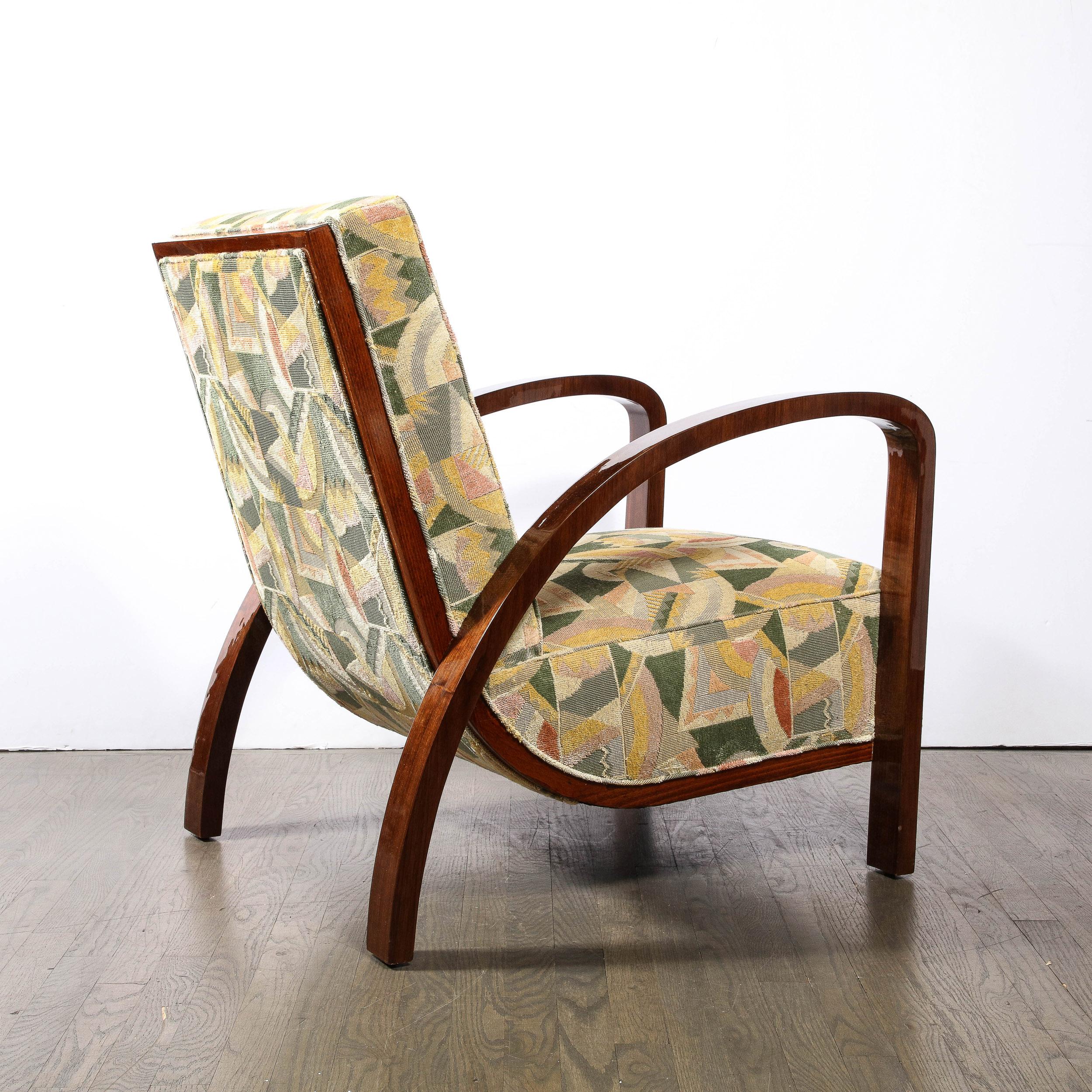 Pair of Art Deco Halabala Arm Chairs in Walnut & Rare Clarence House Fabric For Sale 4
