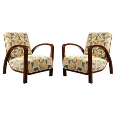 Pair of Art Deco Halabala Arm Chairs in Walnut & Rare Clarence House Fabric