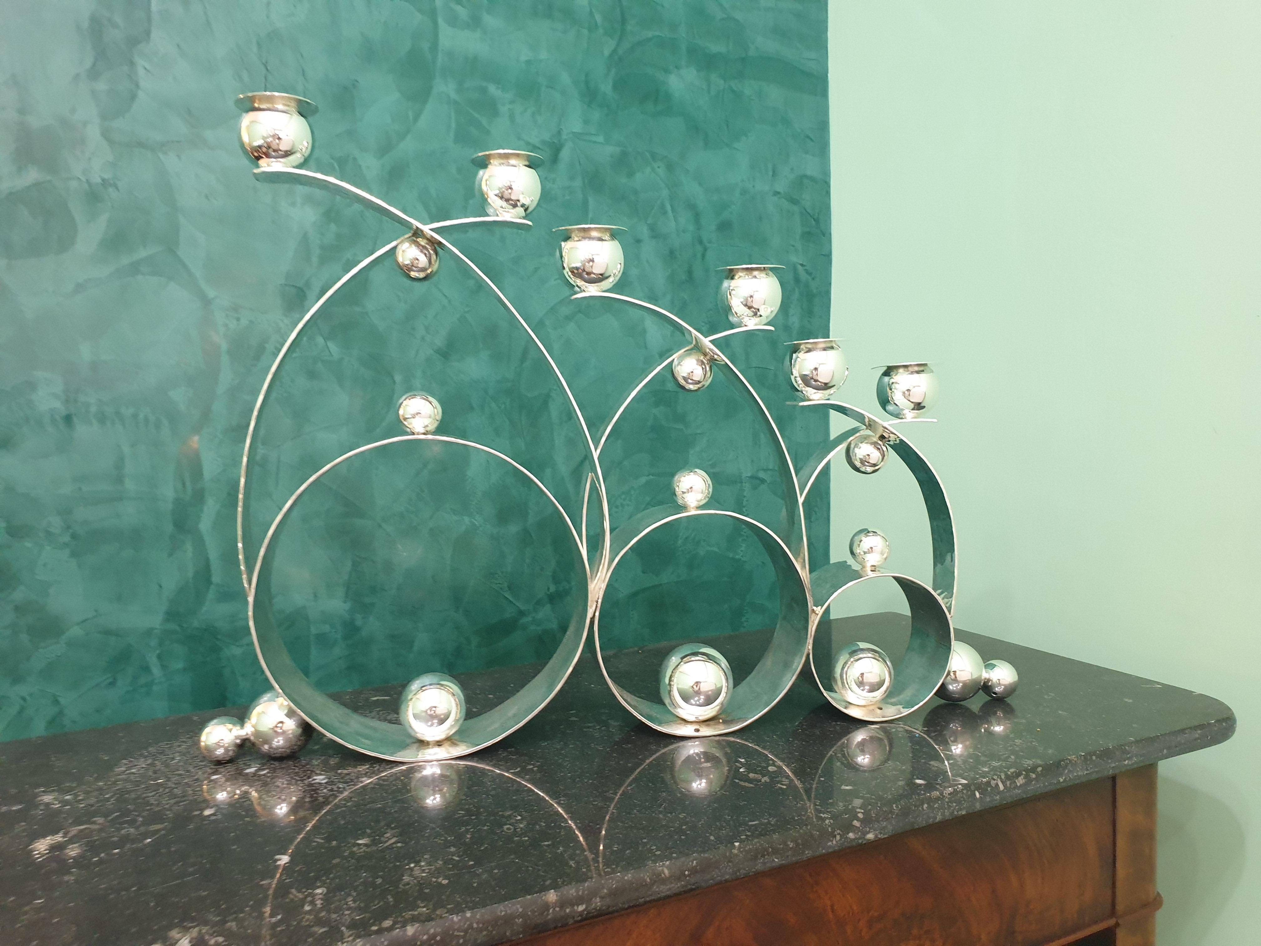 Pair of Art Deco Hammered Silver Candlesticks, Italy, 1930s For Sale 2