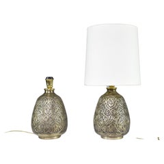 Paire de lampes de table Art Déco en argent gravé à la main, années 1930