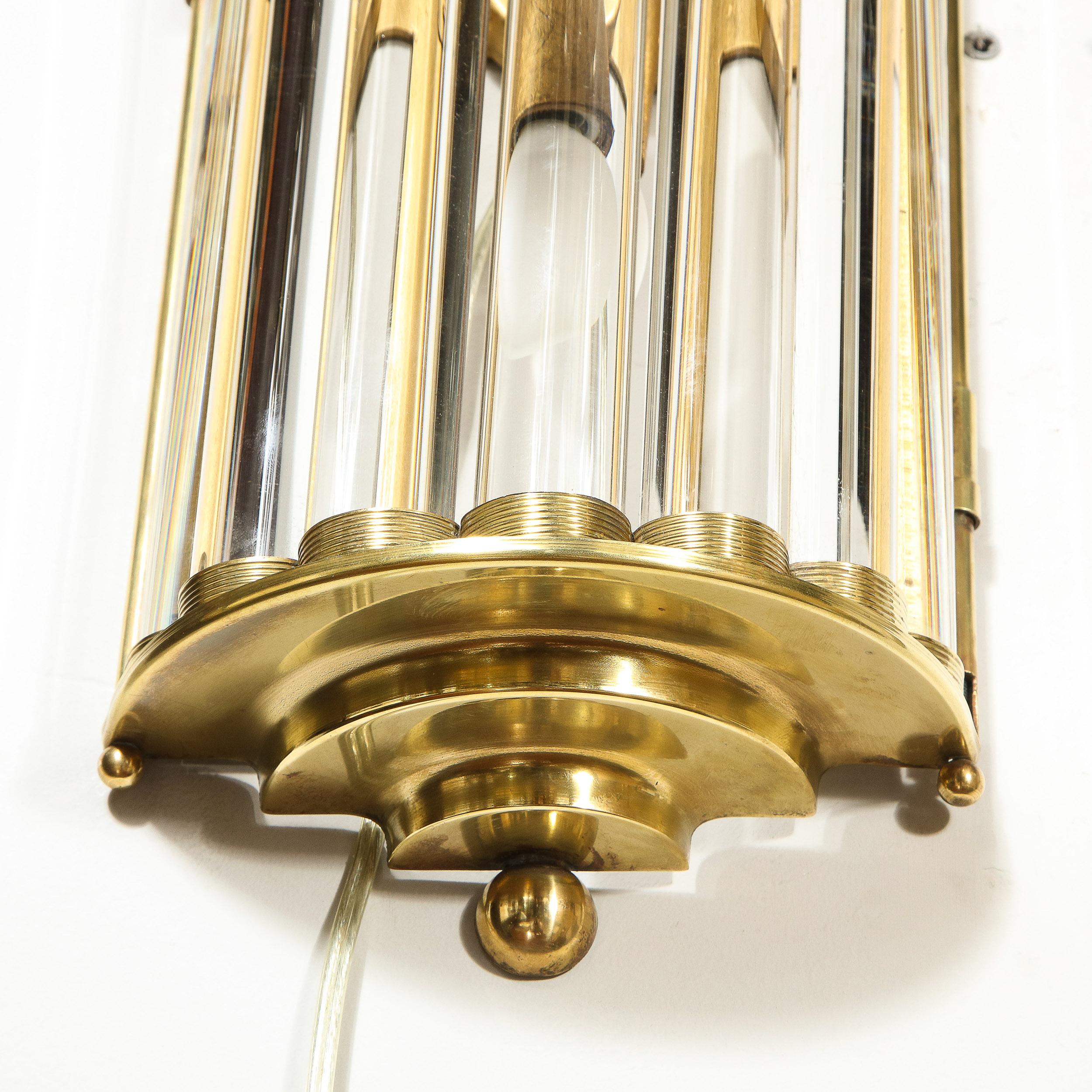 Pair of Art Deco Handblown Murano Glass Rod and Brass Sconces Signed by Venini  For Sale 6