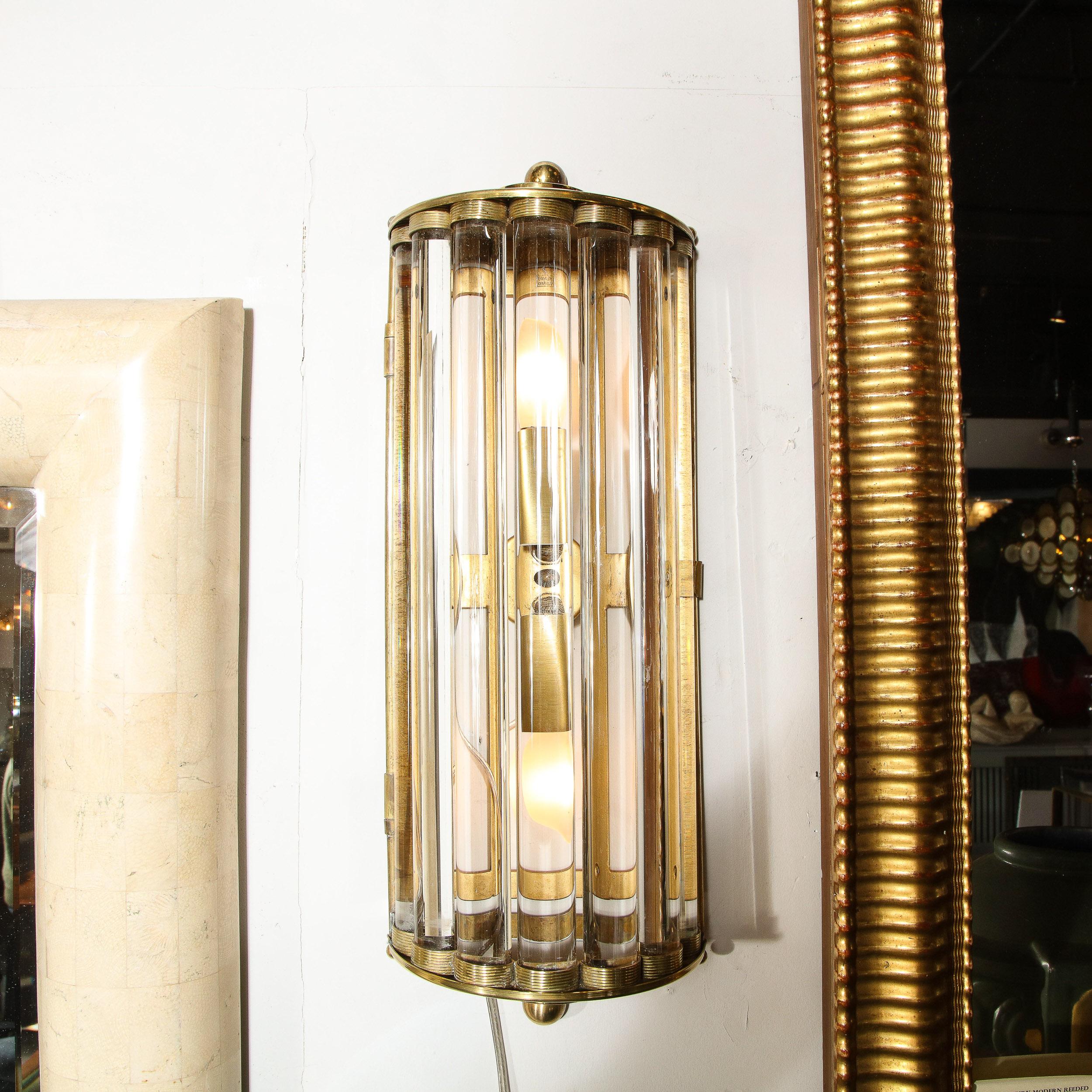 Pair of Art Deco Handblown Murano Glass Rod and Brass Sconces Signed by Venini  For Sale 8