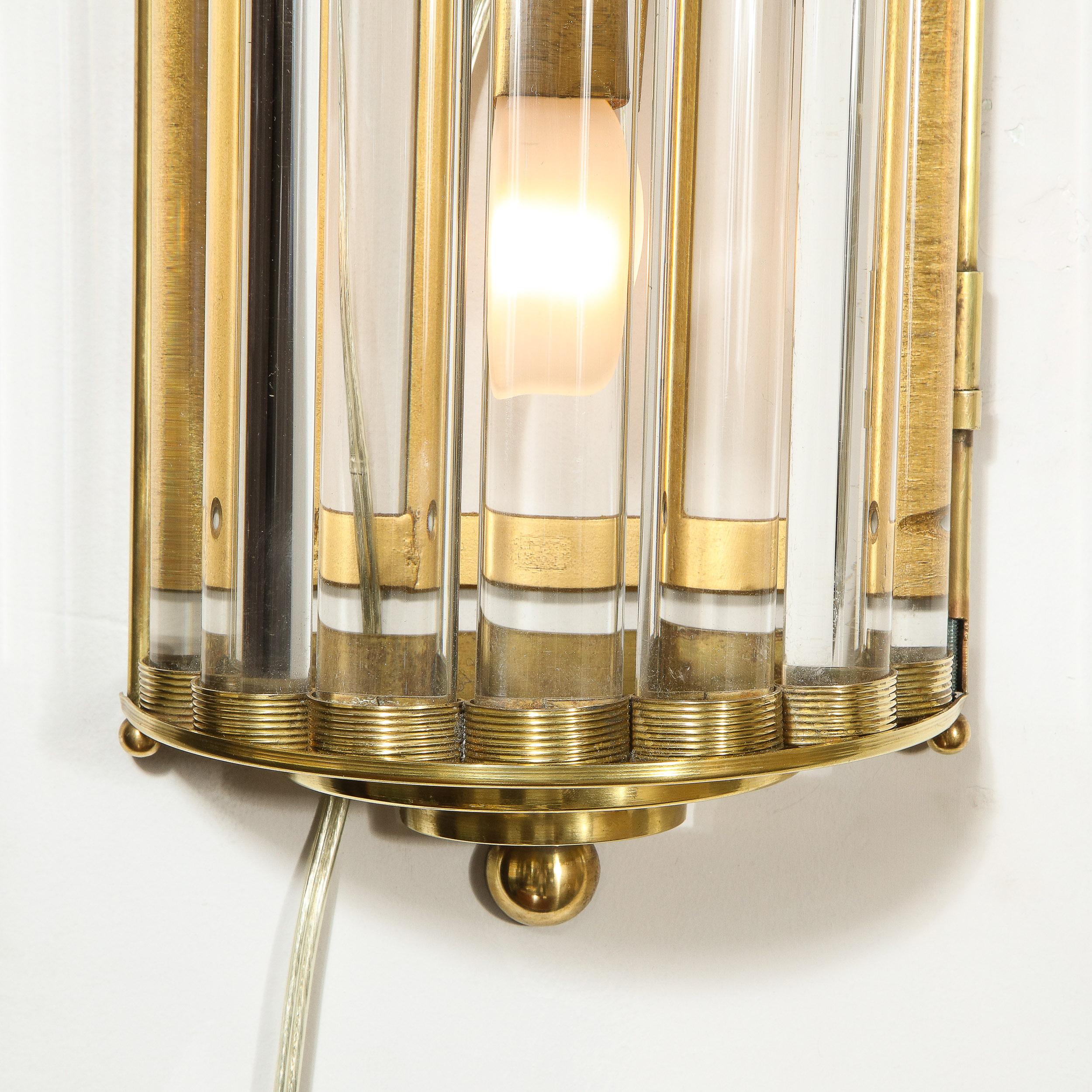 Pair of Art Deco Handblown Murano Glass Rod and Brass Sconces Signed by Venini  For Sale 1