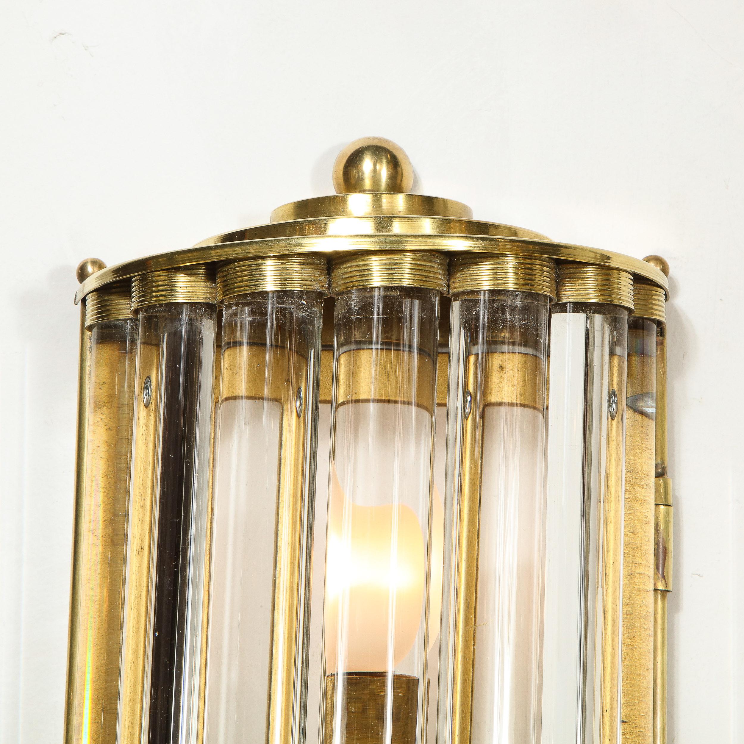 Pair of Art Deco Handblown Murano Glass Rod and Brass Sconces Signed by Venini  For Sale 2