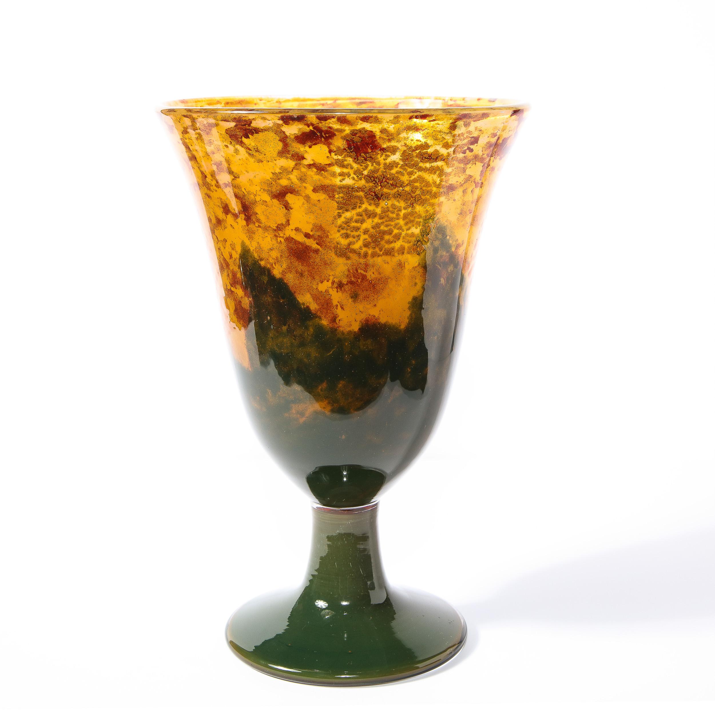 Pair of Art Deco Handblown Ruby, Saffron & Emerald Vases Signed Daum Nancy 11