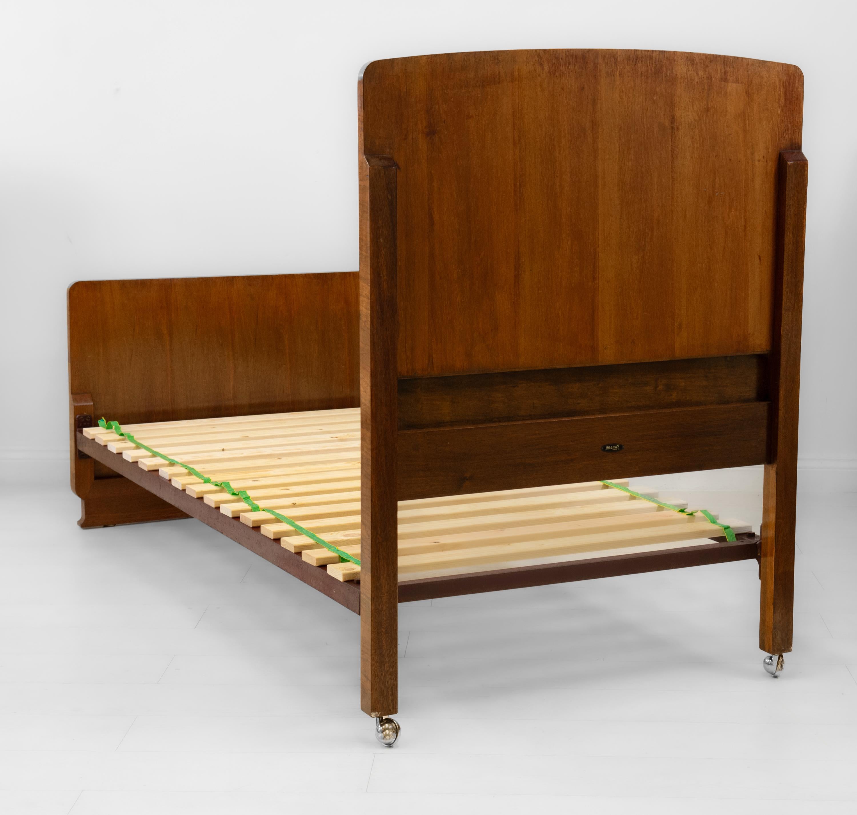 Pair of Art Deco Harrods London Burr Walnut Single Beds For Sale 7