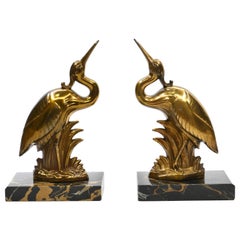 Pair of Art Deco Heron Bookends, France, 1920s