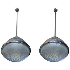 Pair of Art Deco Holophane Pendant Lights Made in England 1909 with New Rods