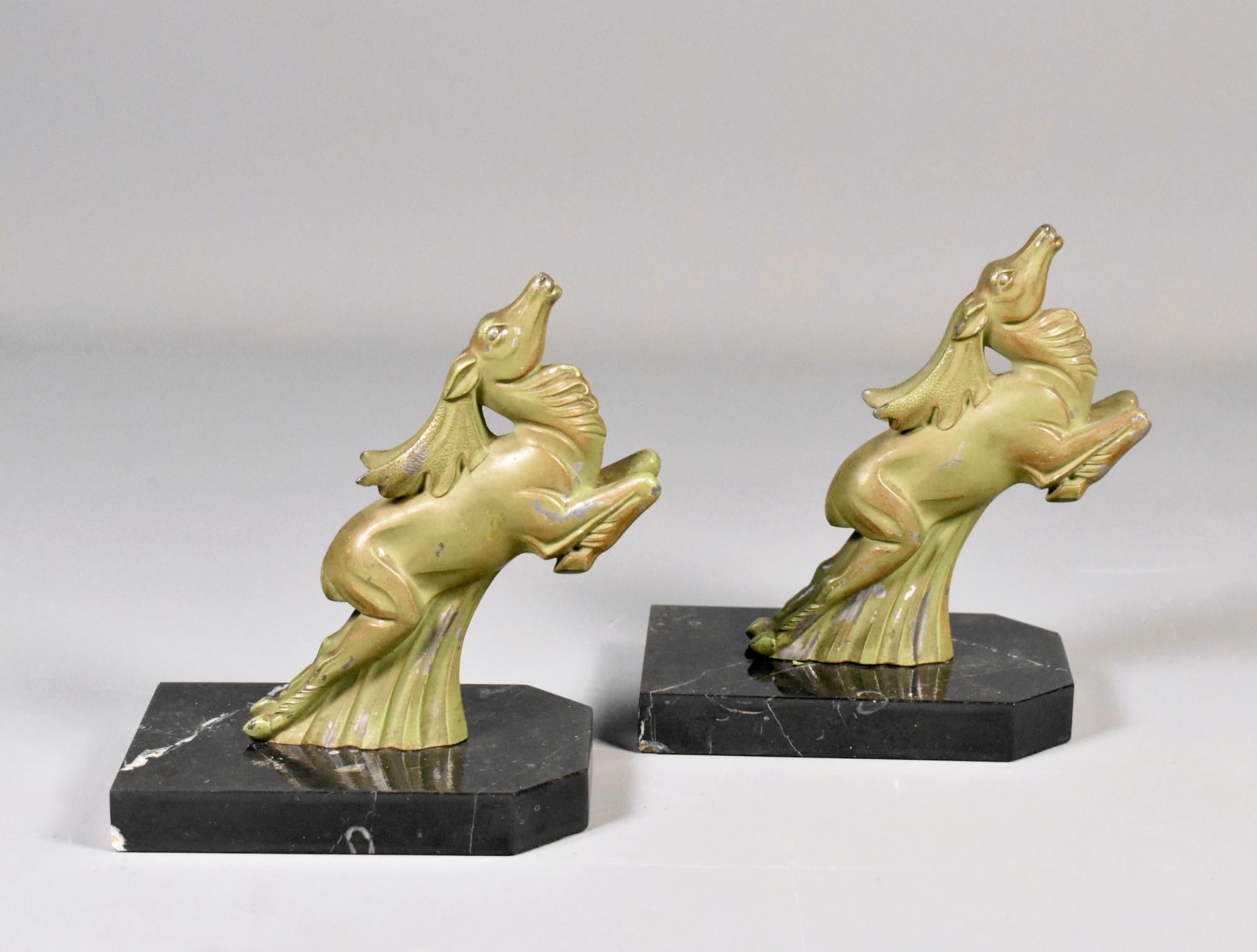 French Pair of Art Deco Ibex Bookends signed Franjou (Hippolyte Moreau) For Sale