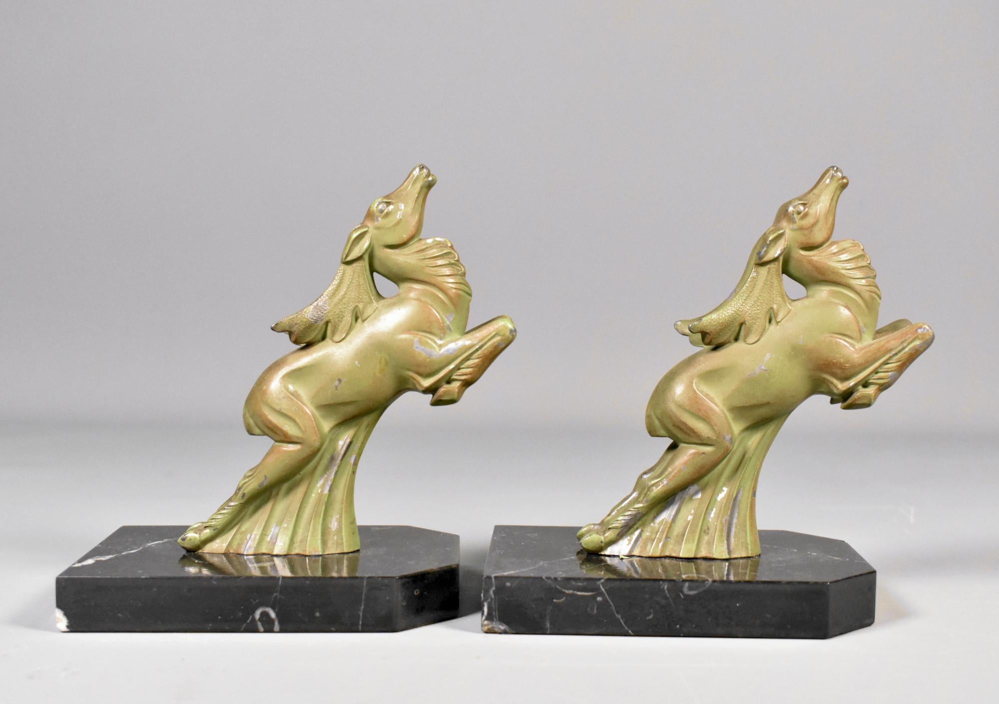 Spelter Pair of Art Deco Ibex Bookends signed Franjou (Hippolyte Moreau) For Sale