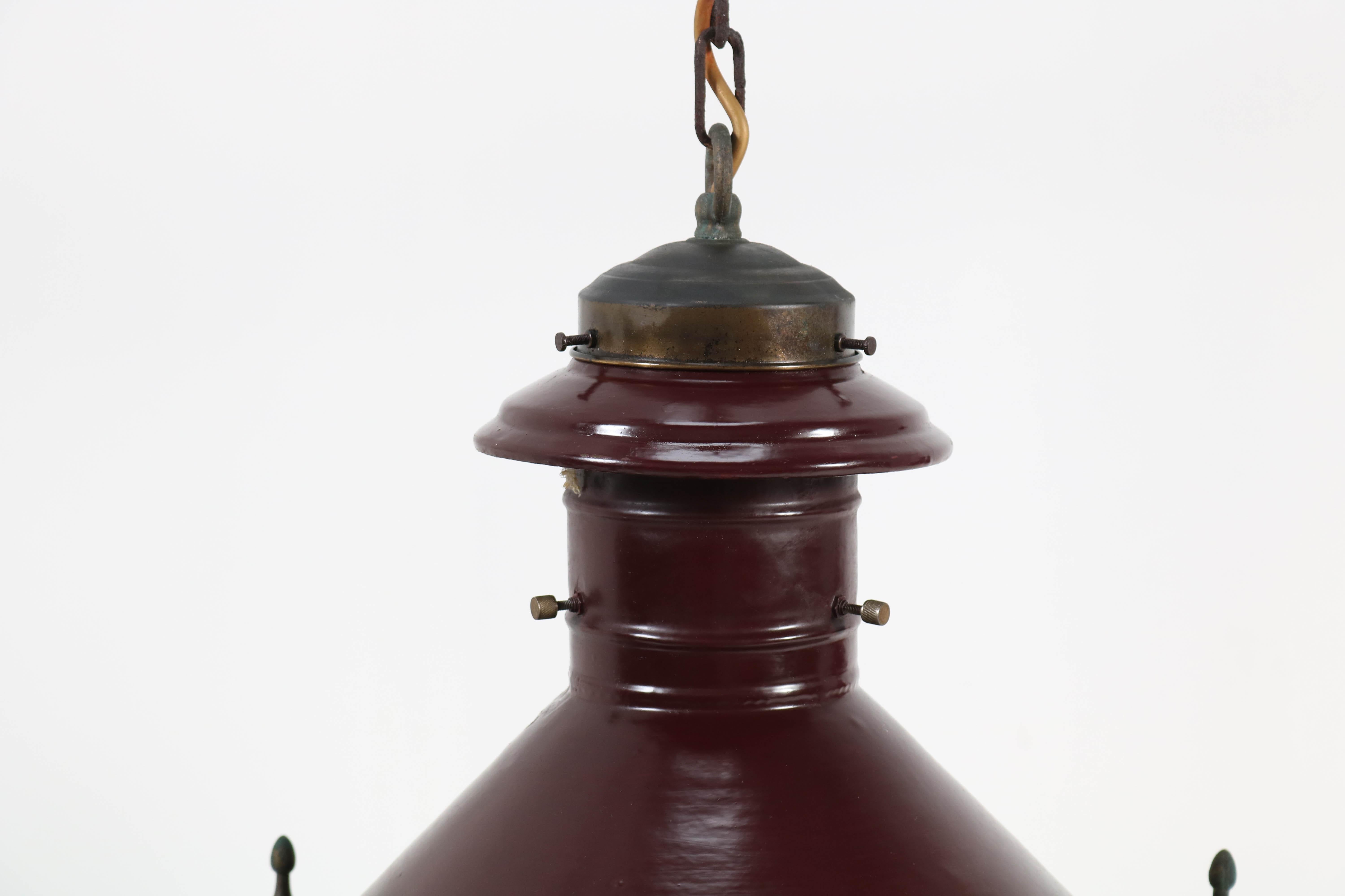 Pair of Art Deco Industrial Lanterns with Original Glass Shades, 1930s 2