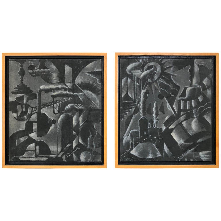 Pair of Art Deco Industrial Scene Painting, Signed J ...