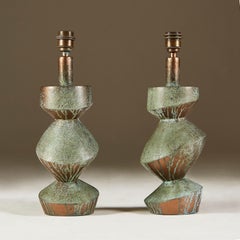 Pair of Art Deco inspired  Sculptural 'Savoy' Verdigris Table Lamps