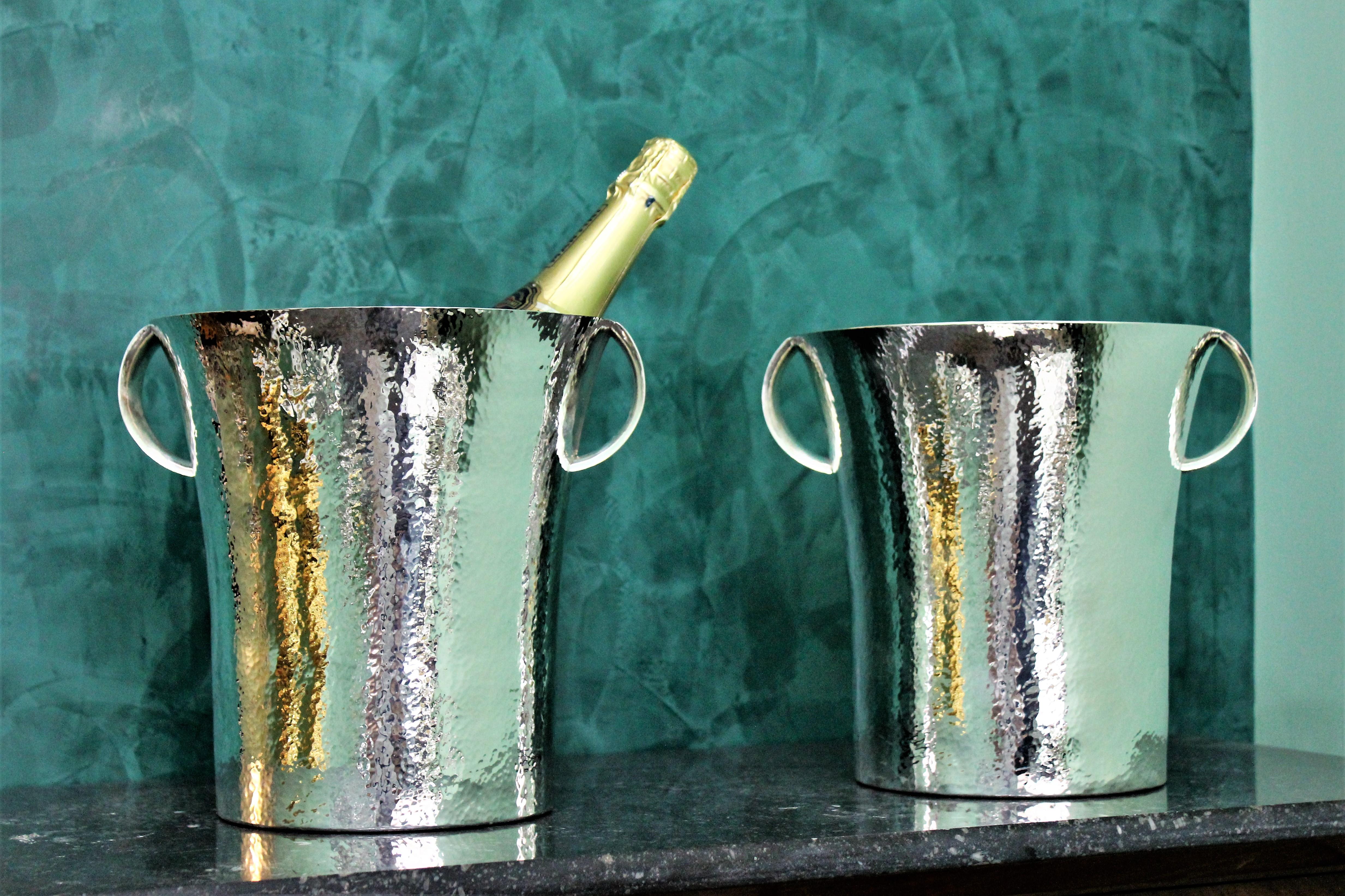 Mid-20th Century Pair of Art Deco Italia Silver Wine Coolers by Paolo Scavia, 1950s For Sale